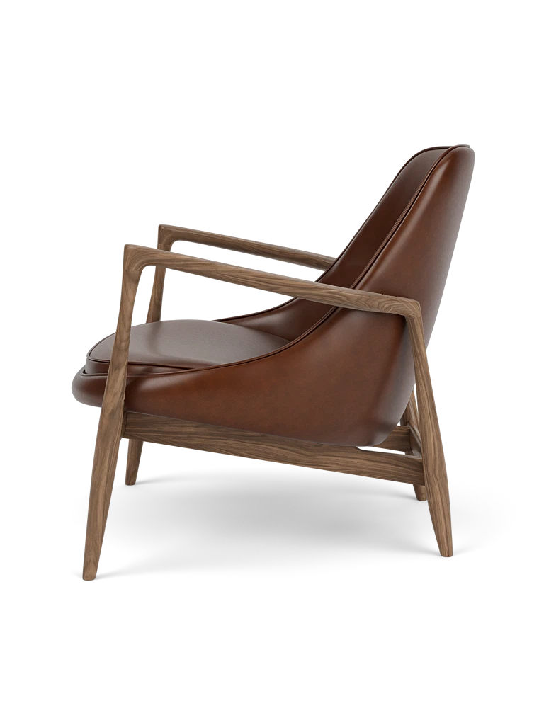 Sessel ELIZABETH braunes Leder mit Nussbaumfuß