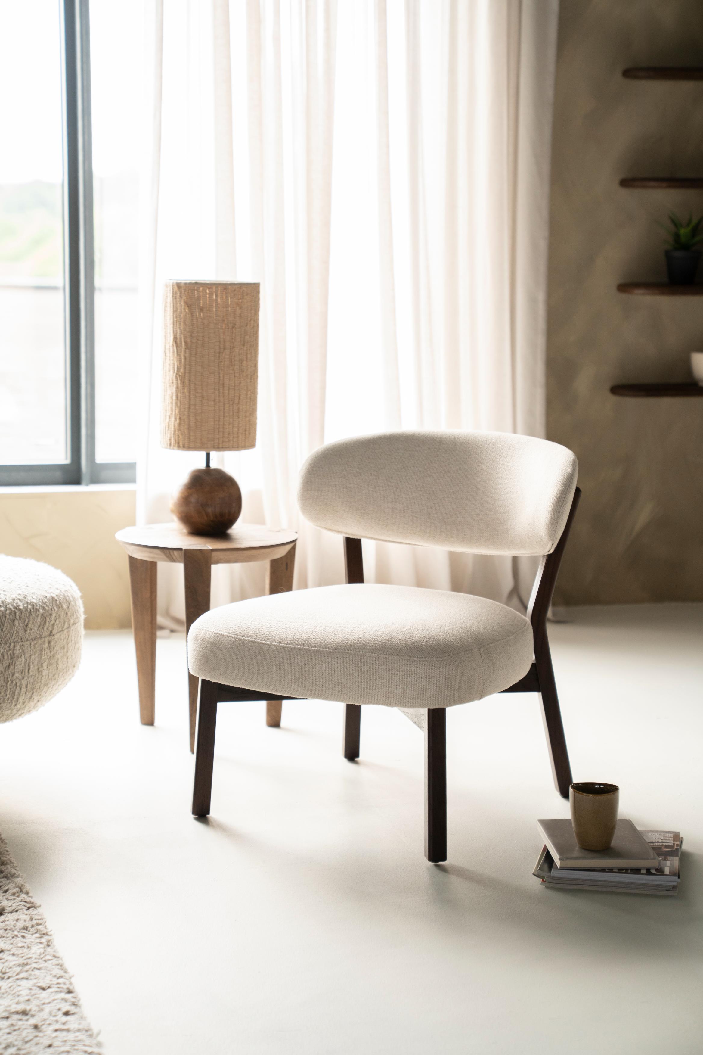 MIKKY Armchair in Light Beige with Dark Wooden Base