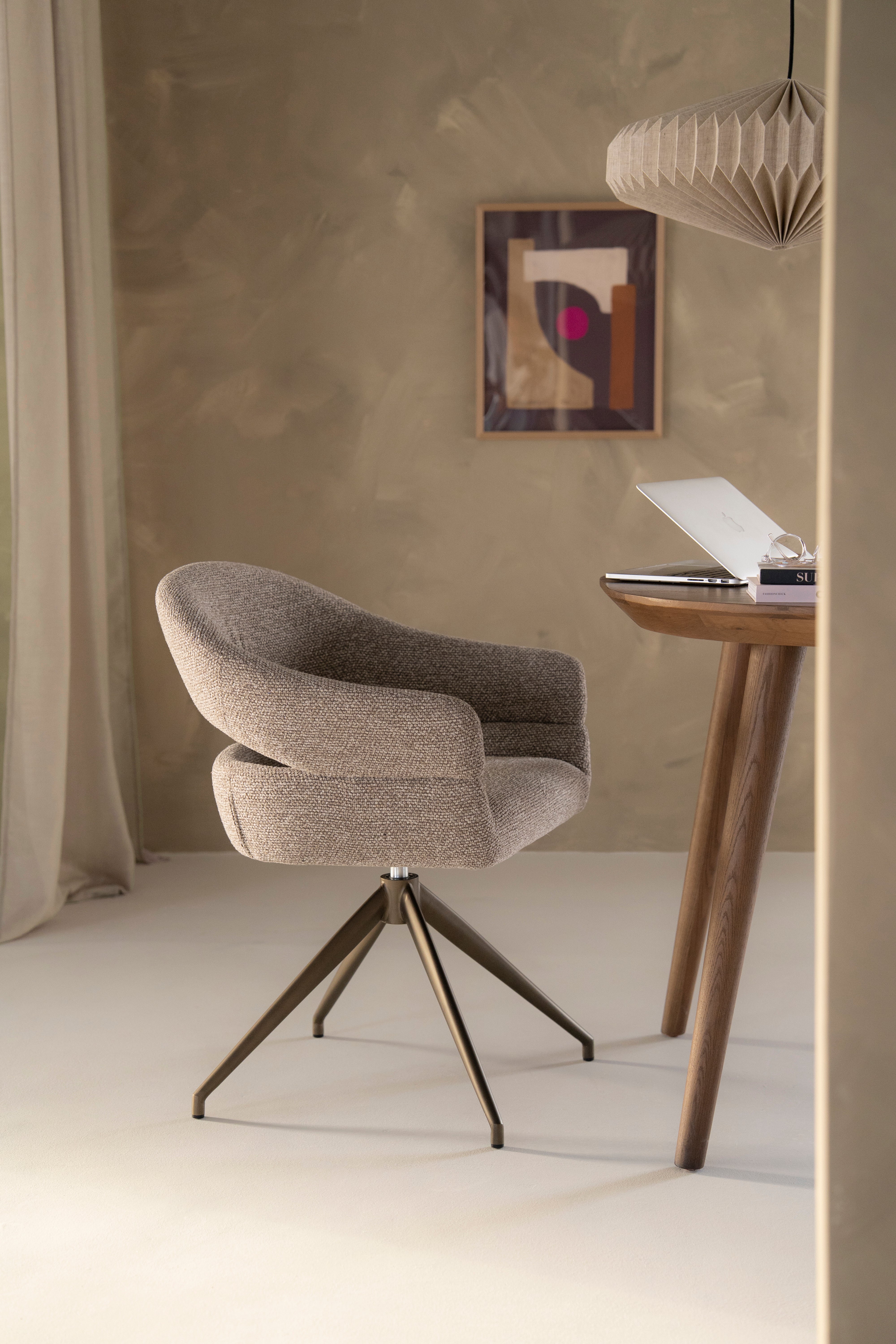 HAILEY taupe swivel chair with dark brown base