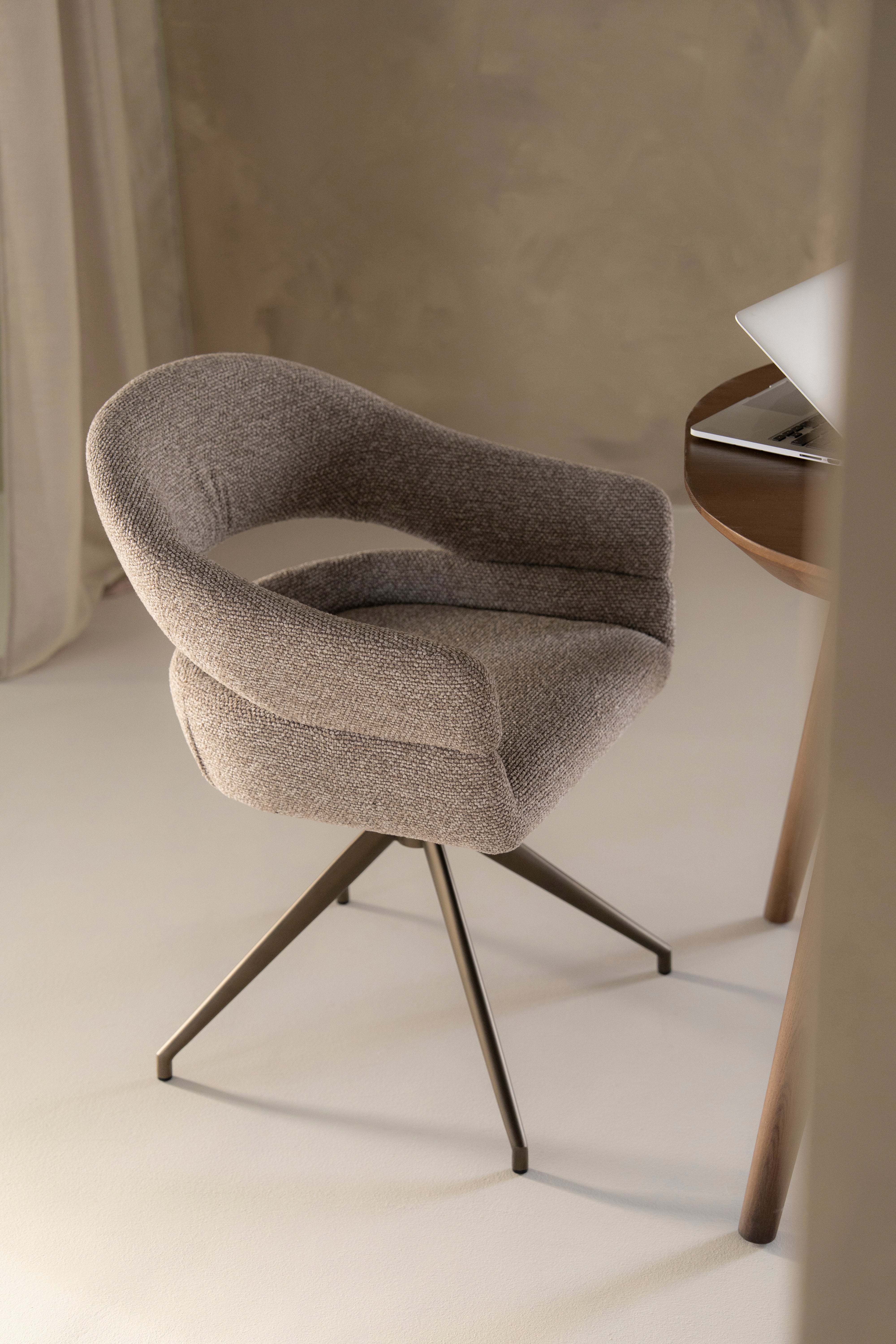 HAILEY taupe swivel chair with dark brown base