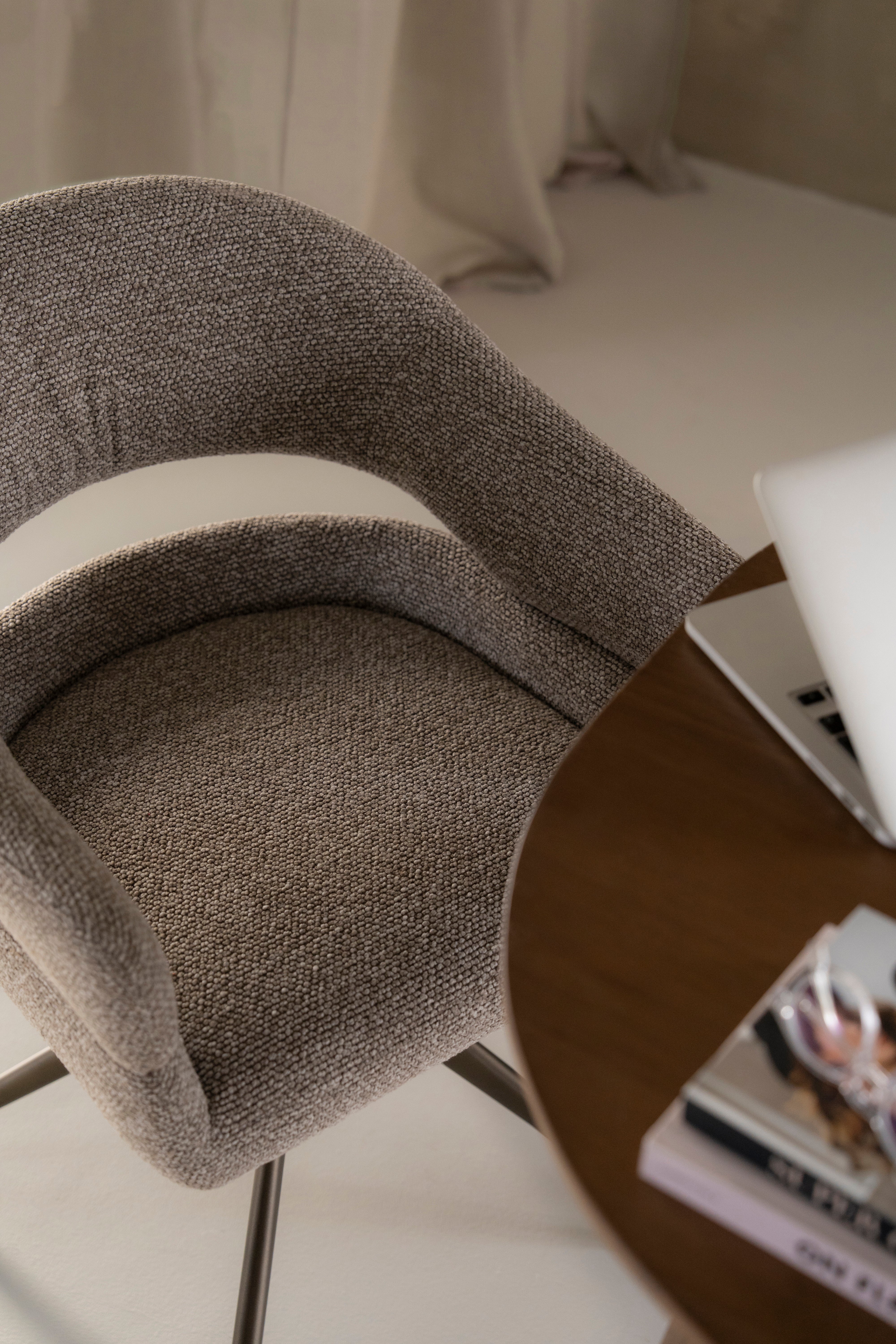 HAILEY taupe swivel chair with dark brown base