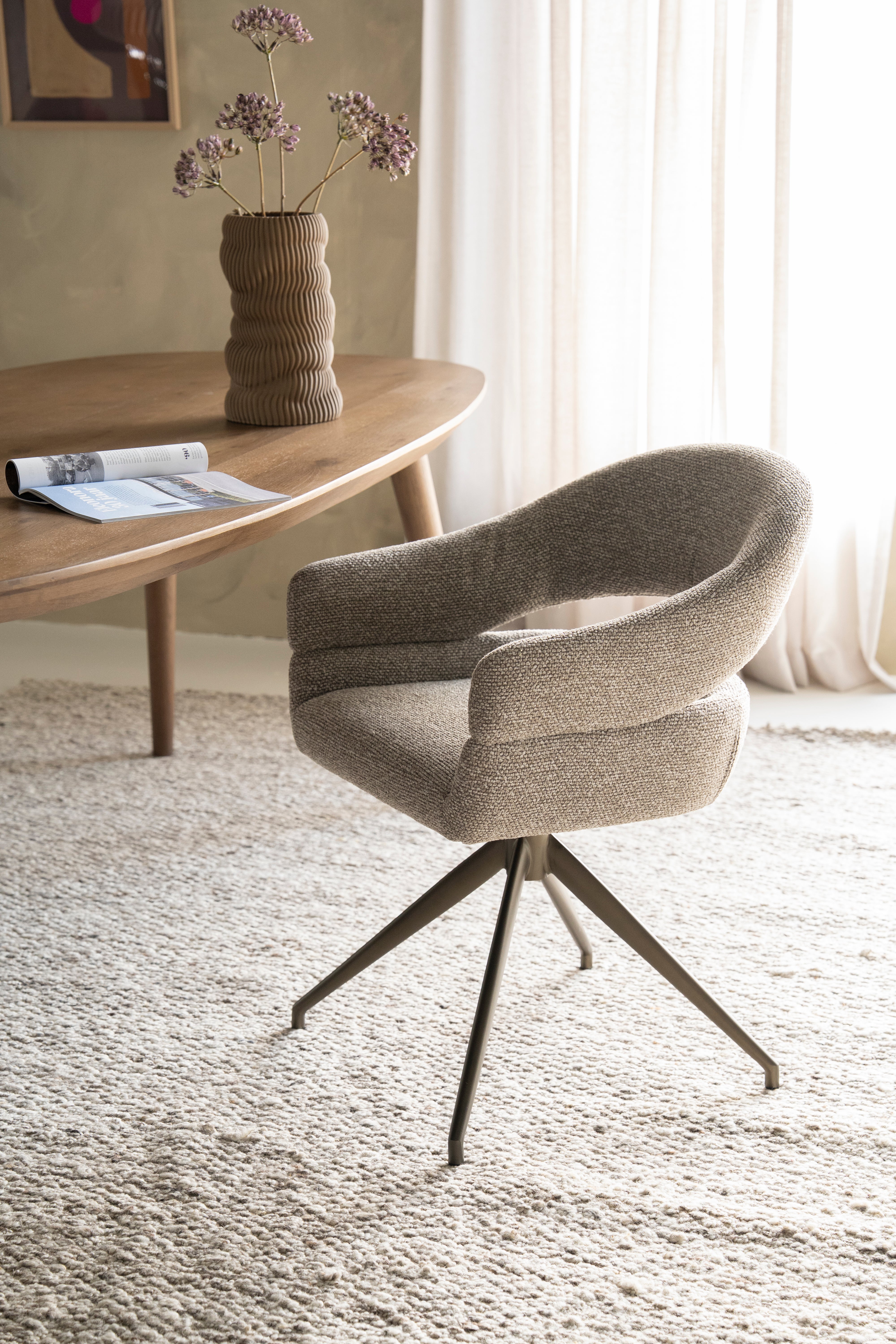 HAILEY taupe swivel chair with dark brown base