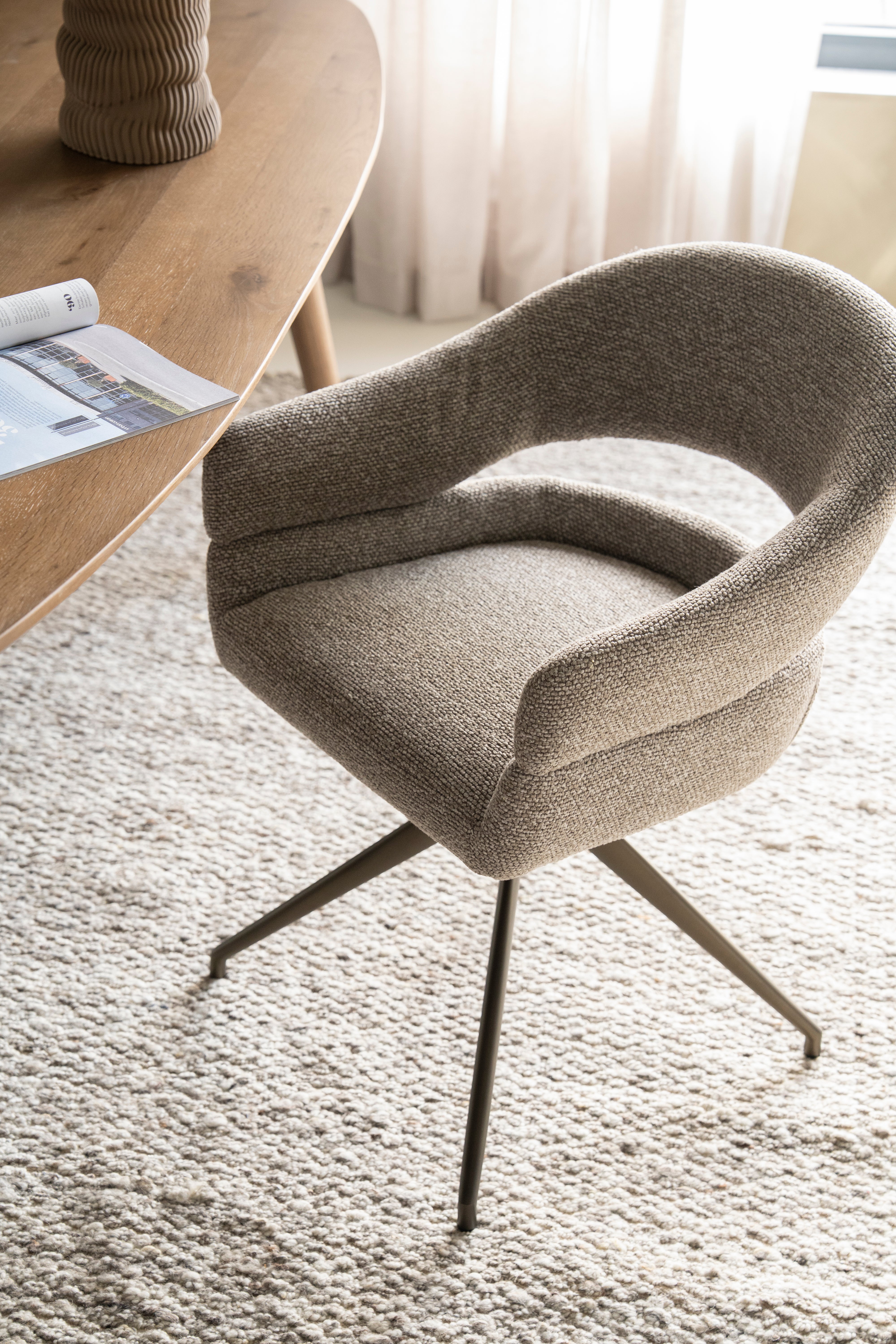 HAILEY taupe swivel chair with dark brown base