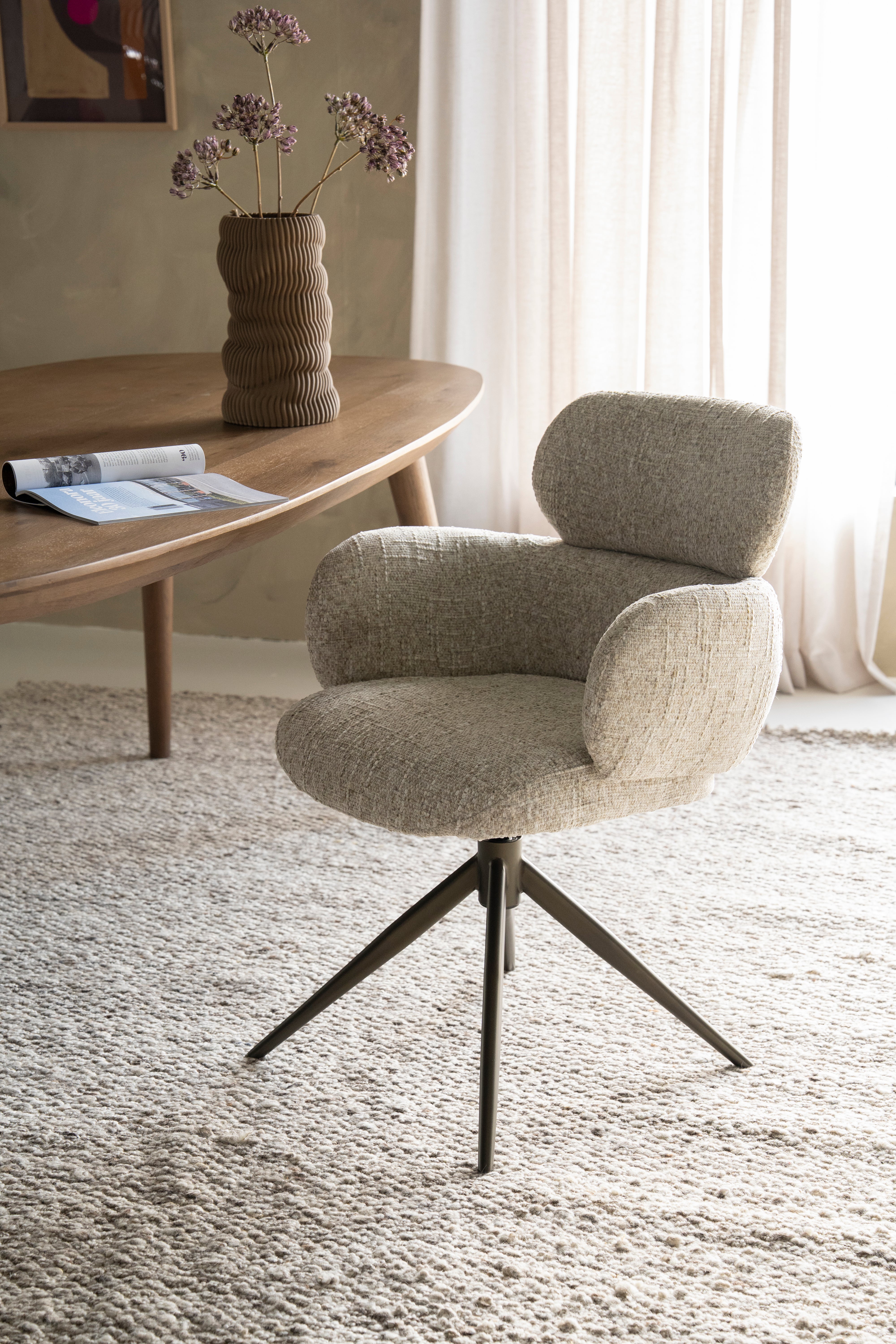 DARCIO swivel chair gray-brown mélange with dark brown base