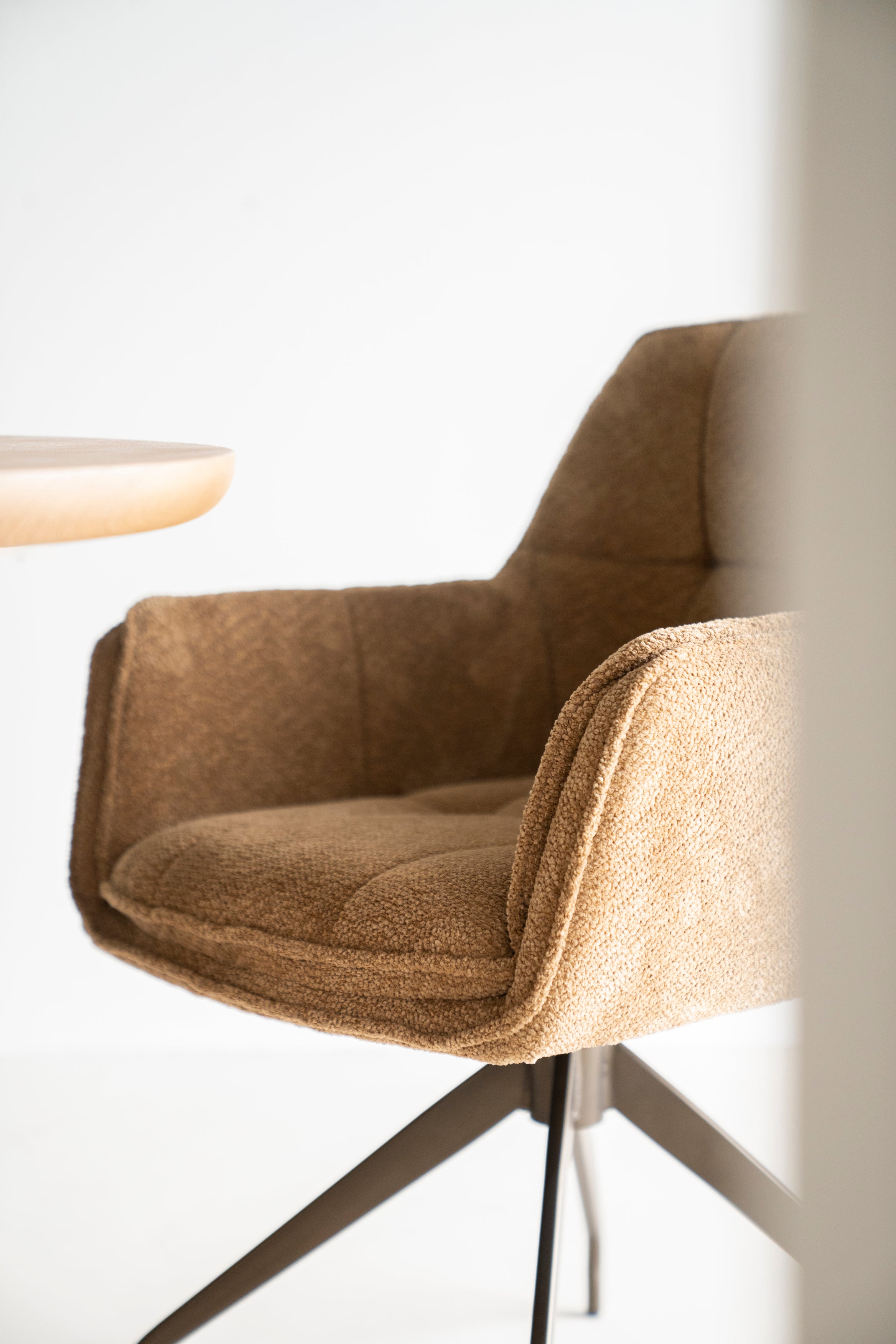 HUGO mustard swivel chair with dark brown base