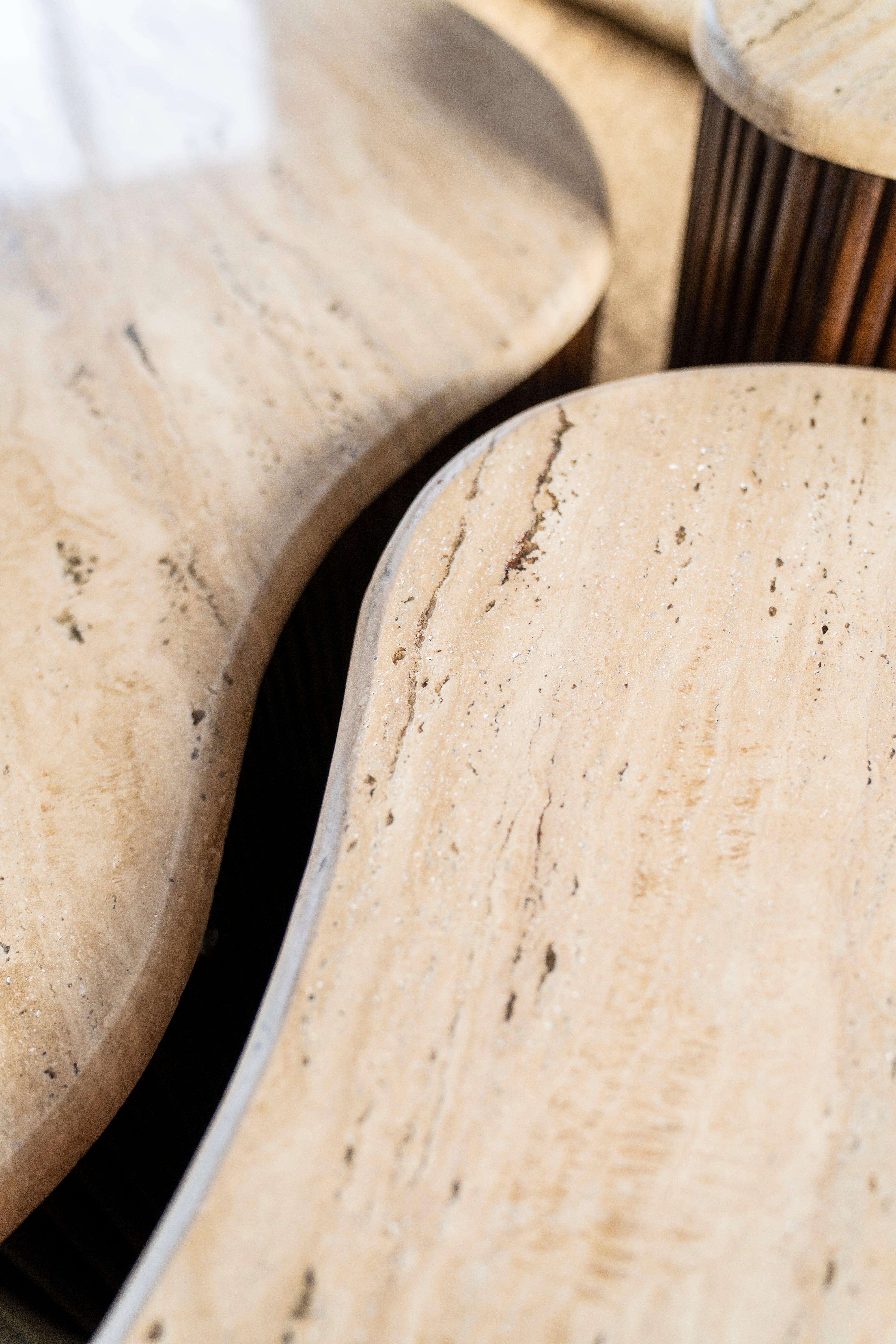 MARI side table made of mango wood with a travertine top