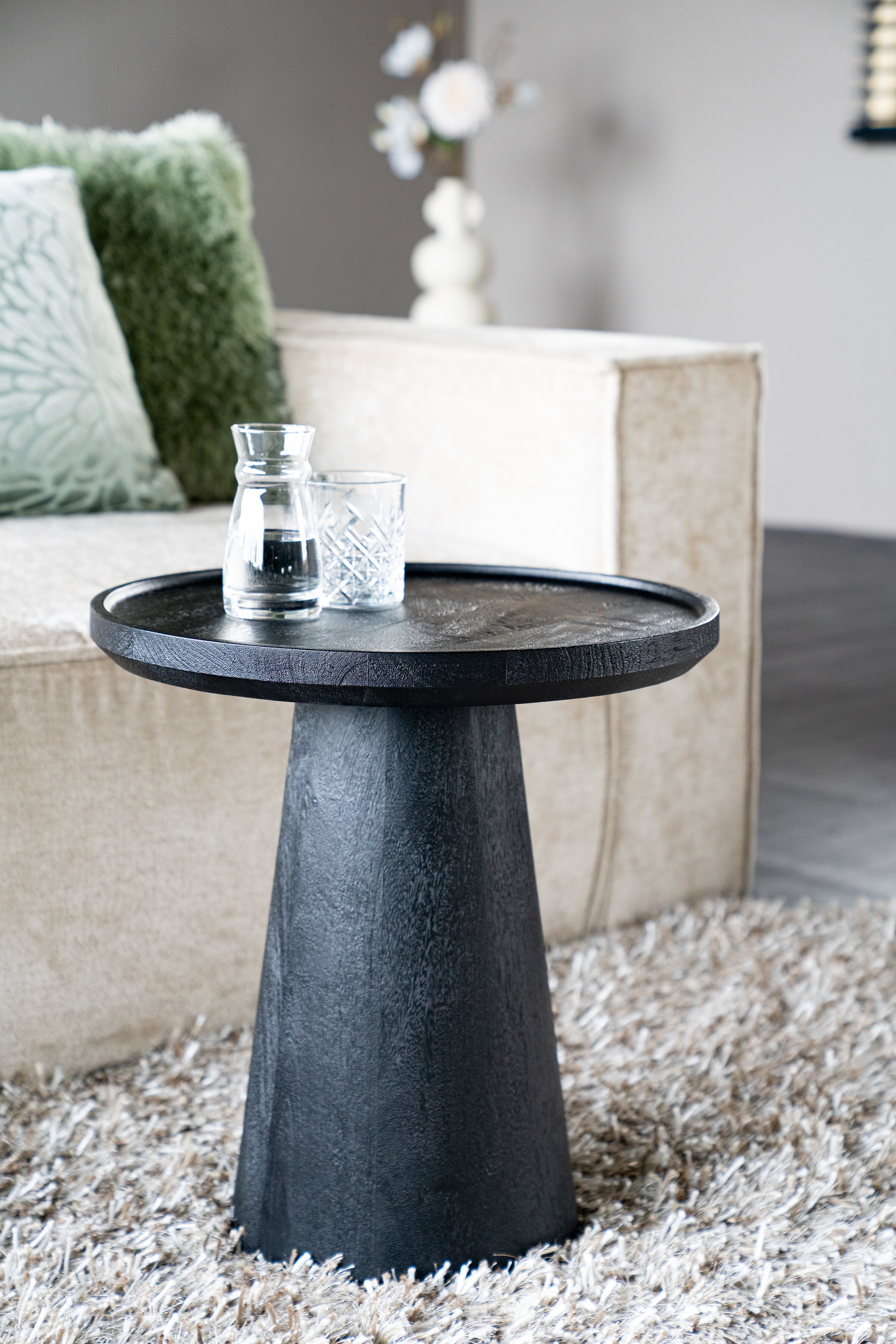 RON Side Table Black Mango Wood