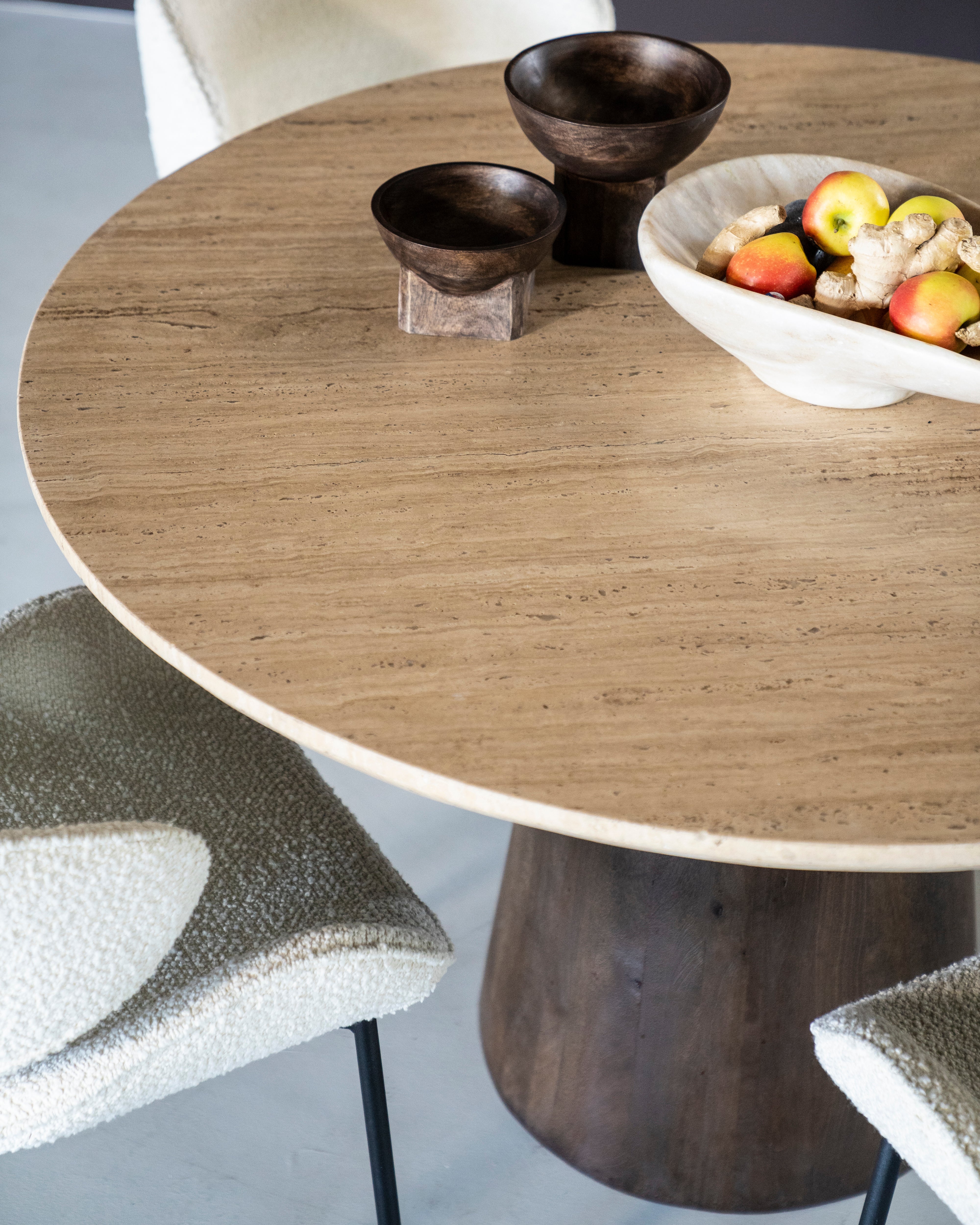 Round Table AIKIN Travertine with Wooden Base