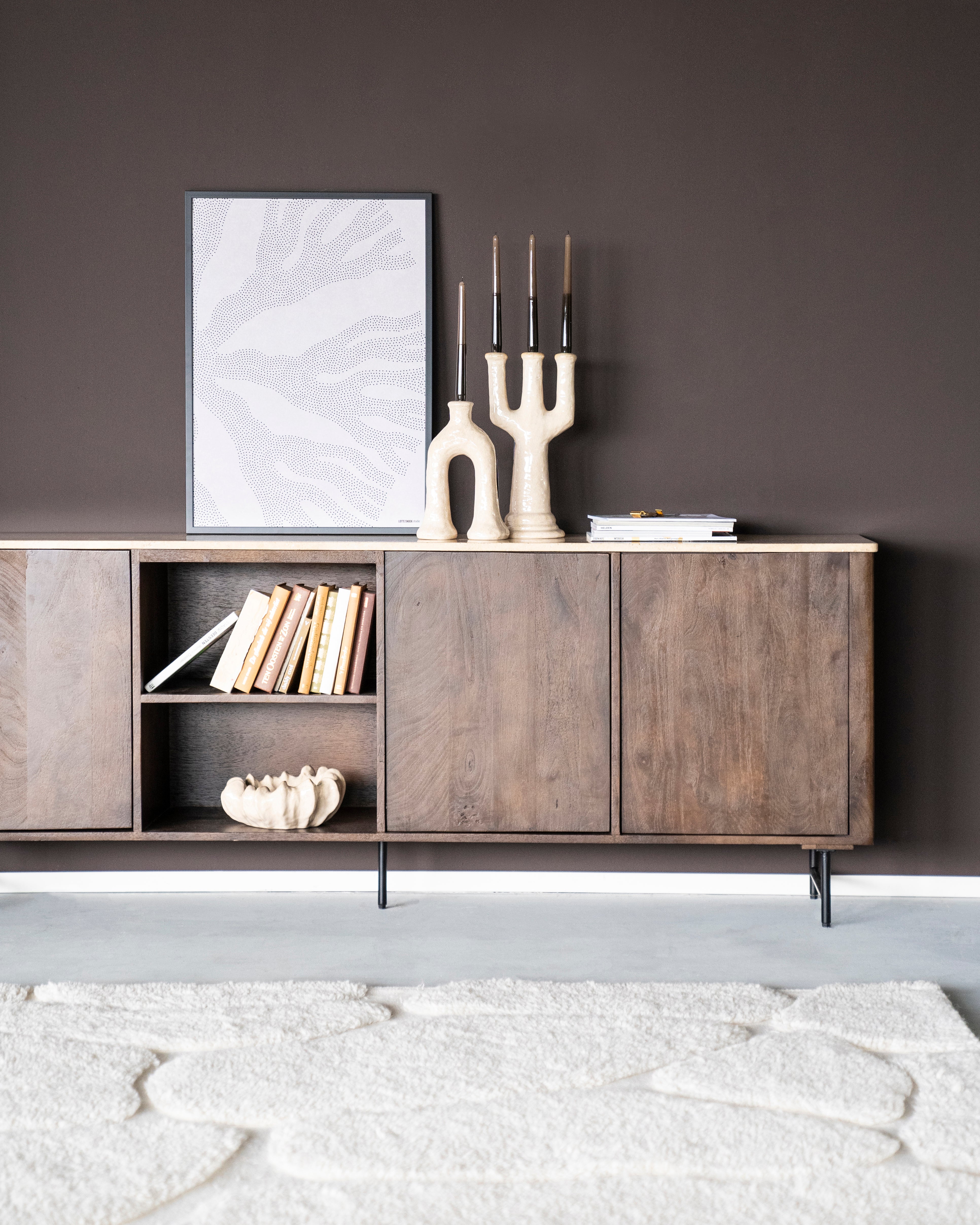 LIO chest of drawers brown mango wood with travertine