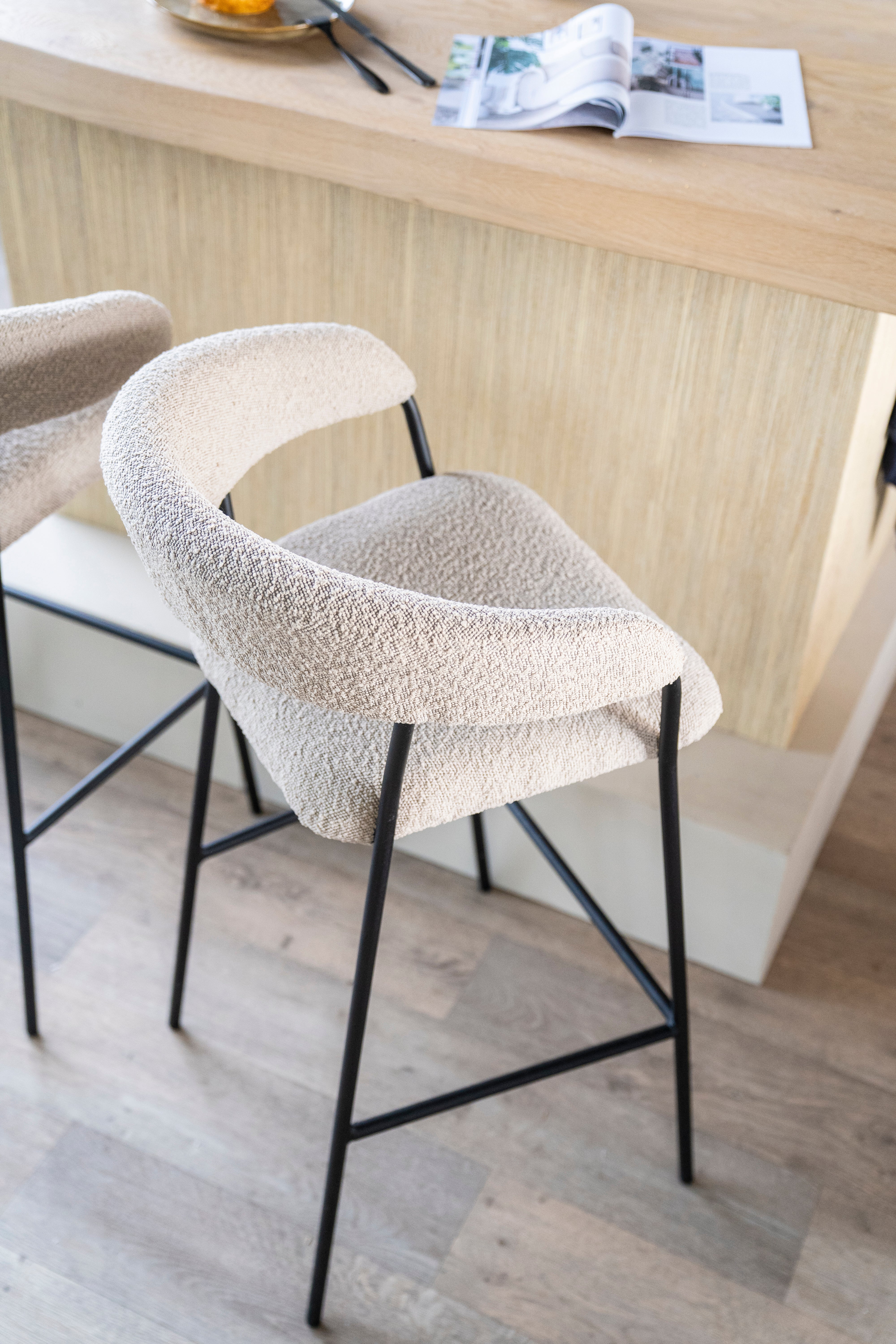 Beige LUKA Stool with Black Base