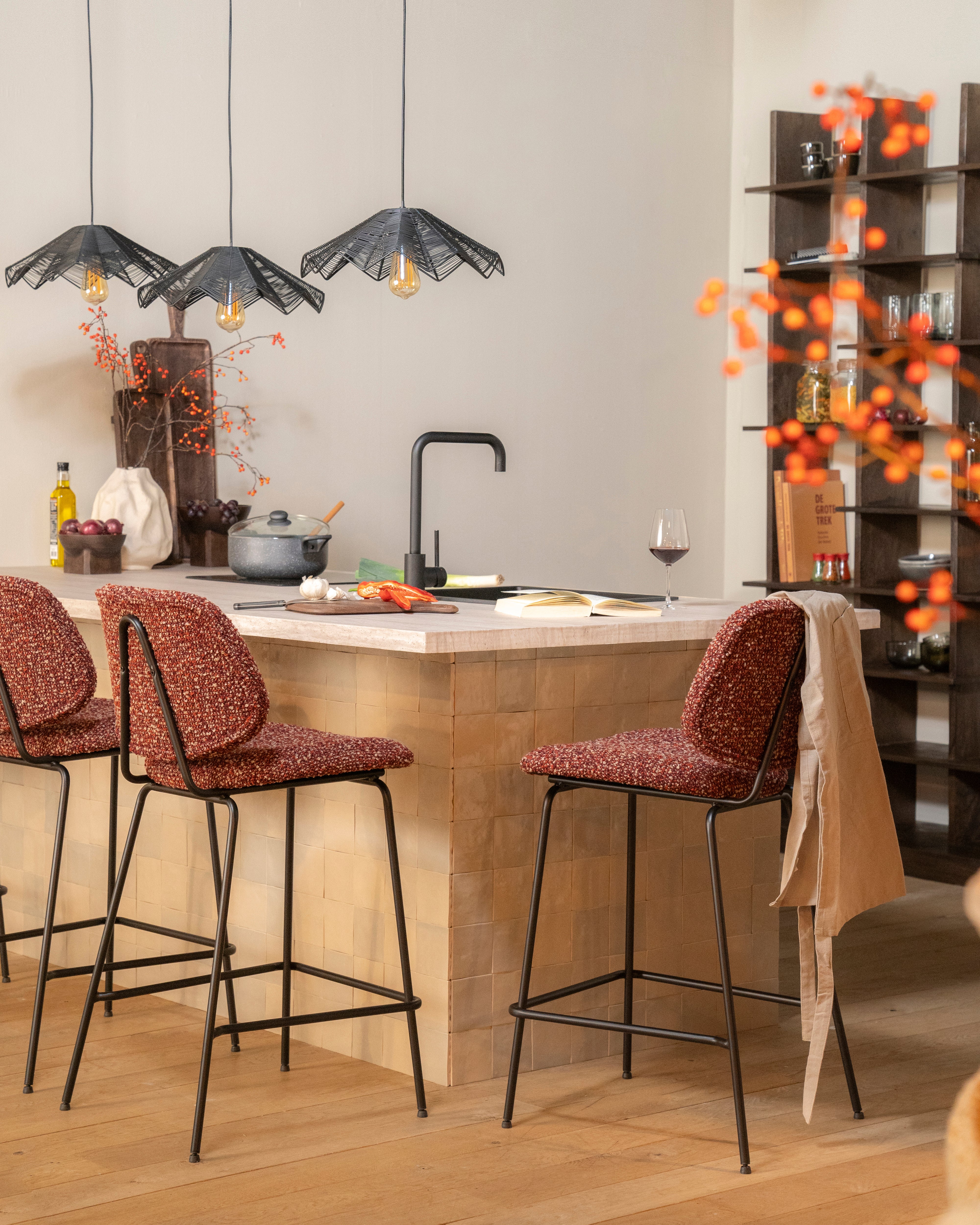 JON Gray Melange Stool with Black Base