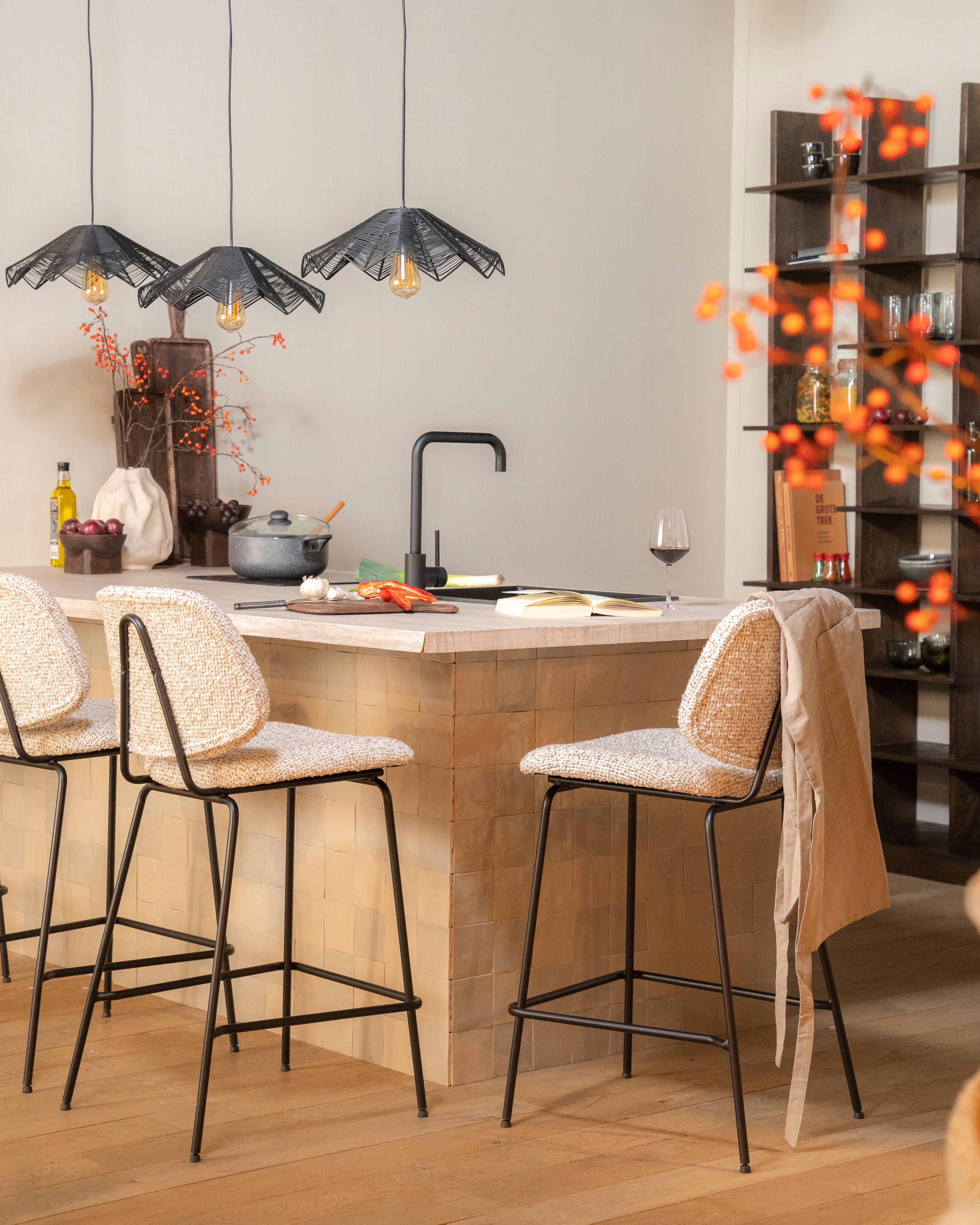 JON Gray Melange Stool with Black Base