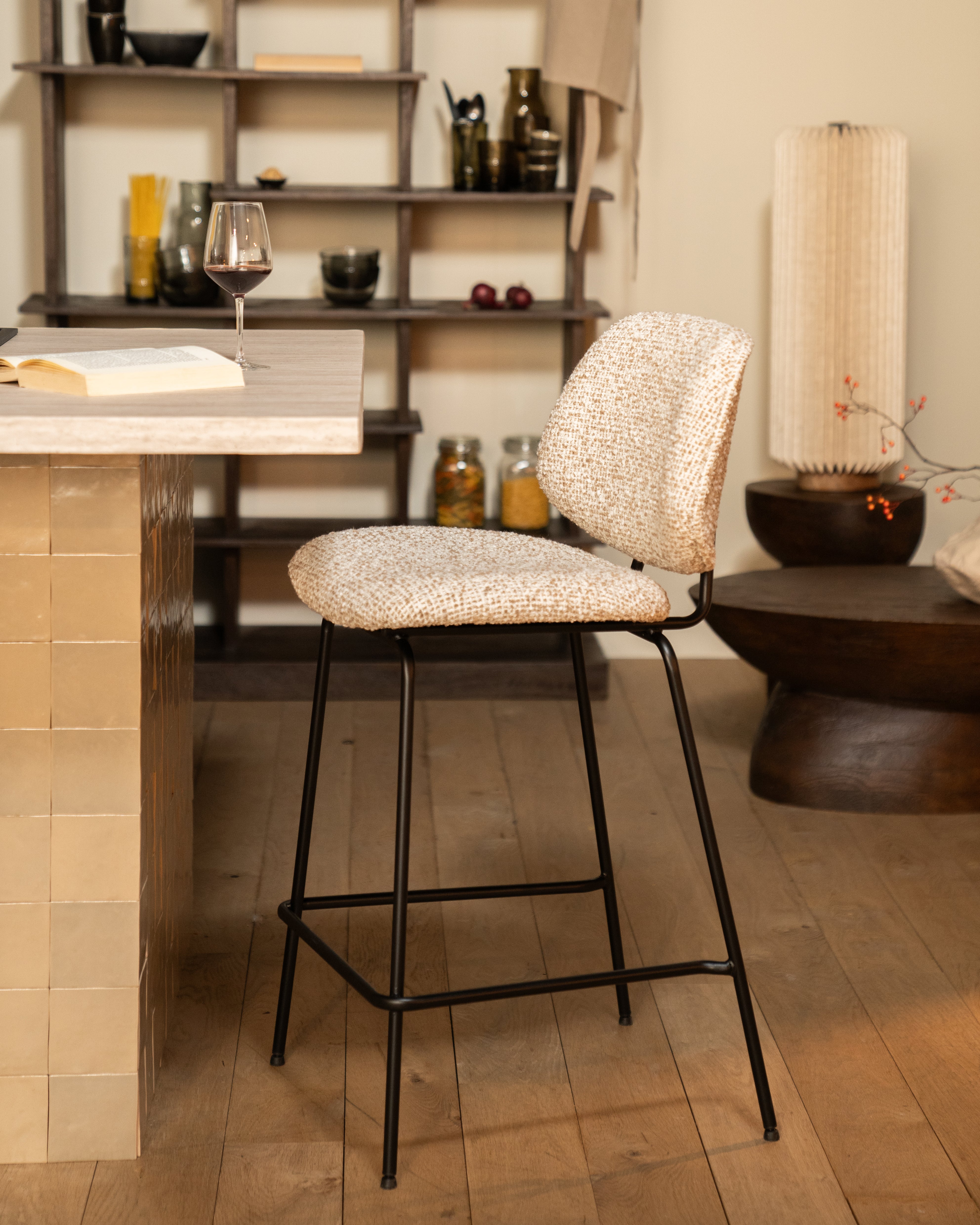 JON Gray Melange Stool with Black Base