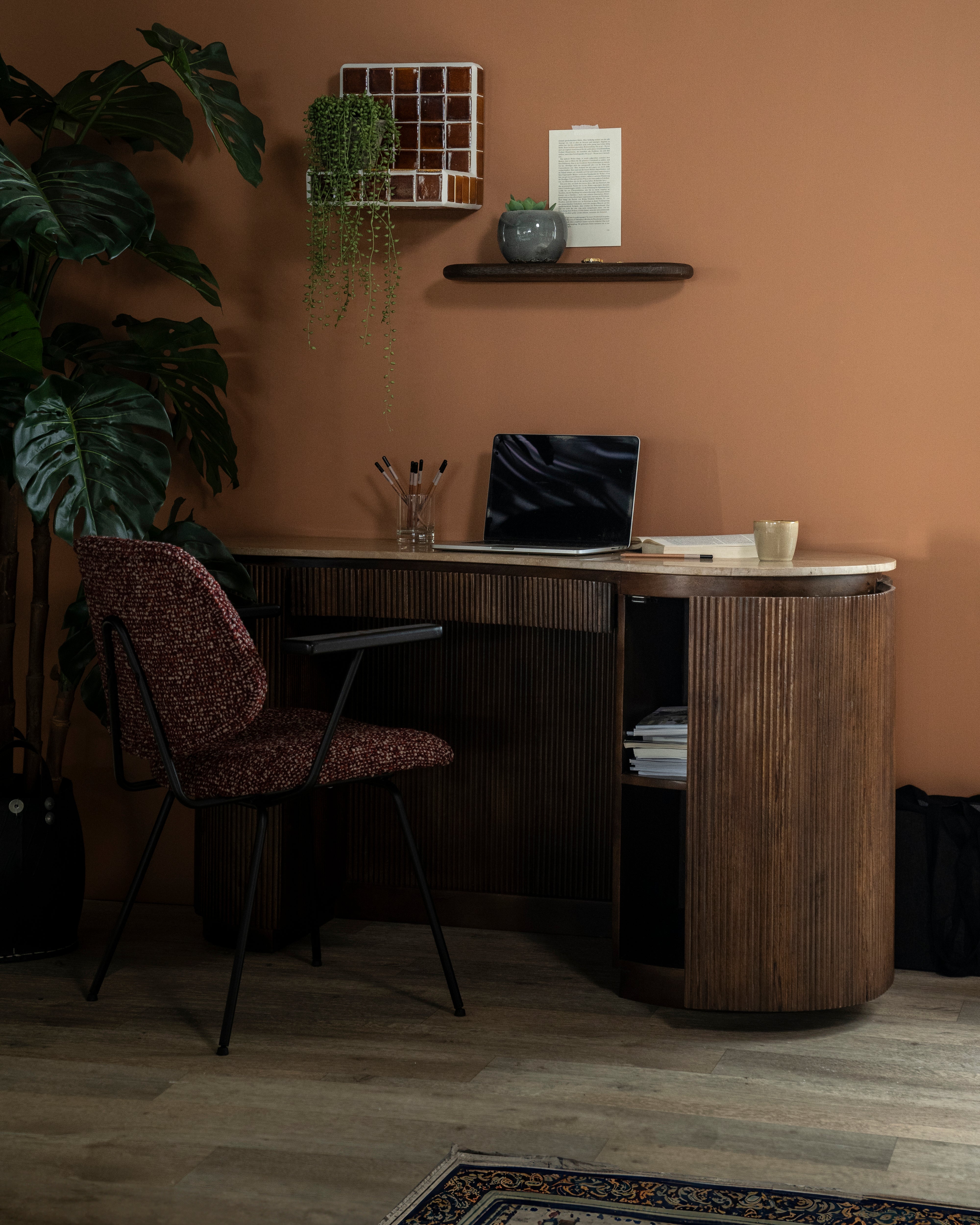 MARI desk made of mango wood with a travertine top
