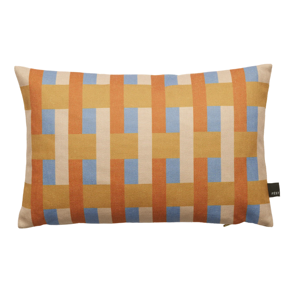 Rectangular Cushion STRIPES AND CHECKS orange with blue