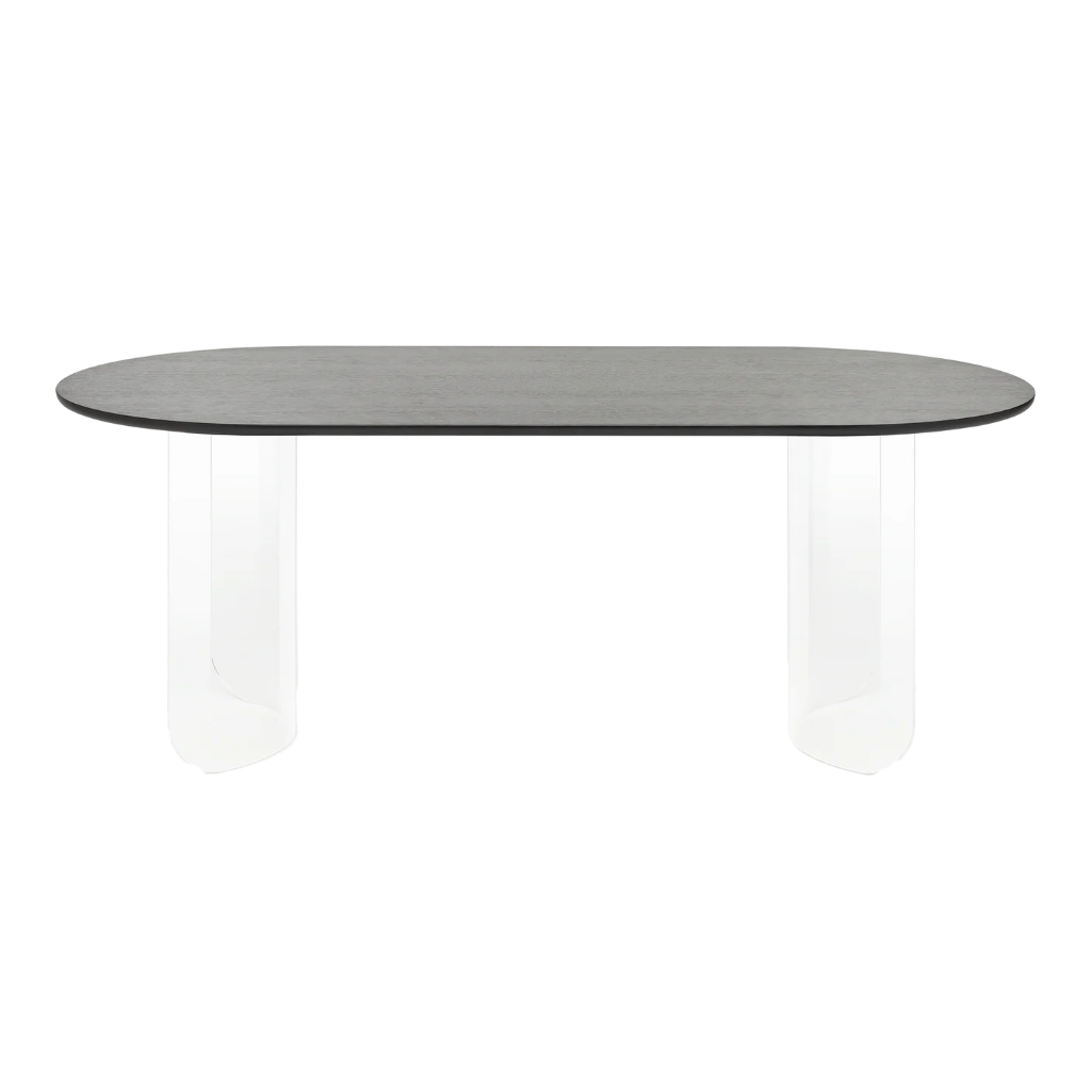 Oval Table PLATEAU black top with transparent base