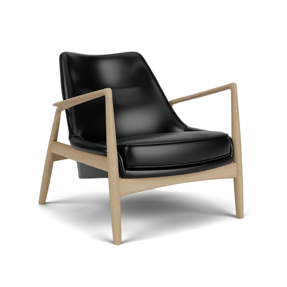 Sessel THE SEAL schwarze Leder mit Eichenbasis [Julia]