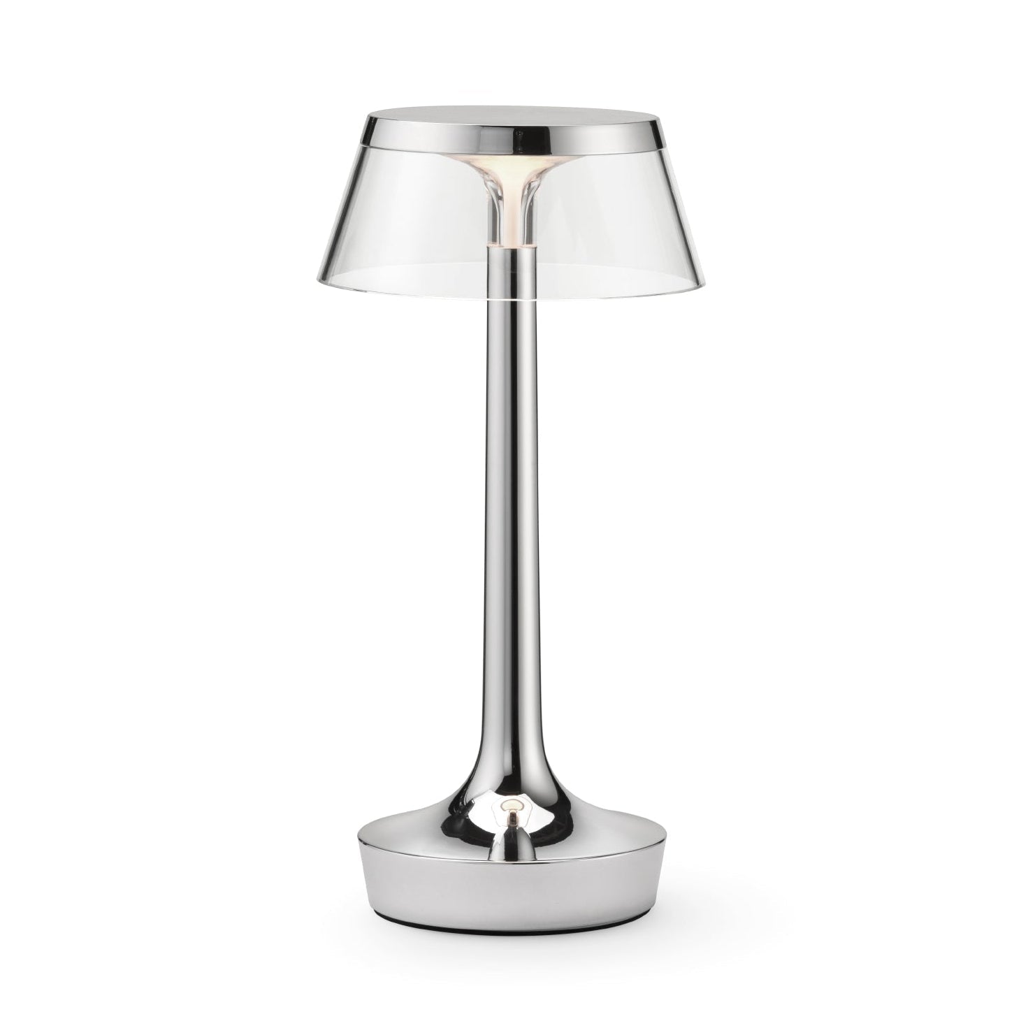Portable lamp BON JOUR UNPLUGGED chrome with transparent shade
