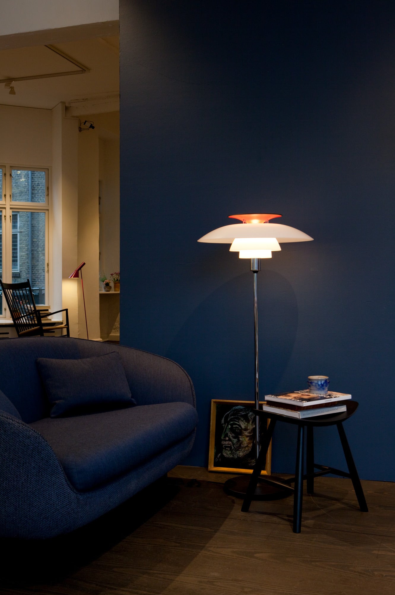 PH 80 white floor lamp with chrome base