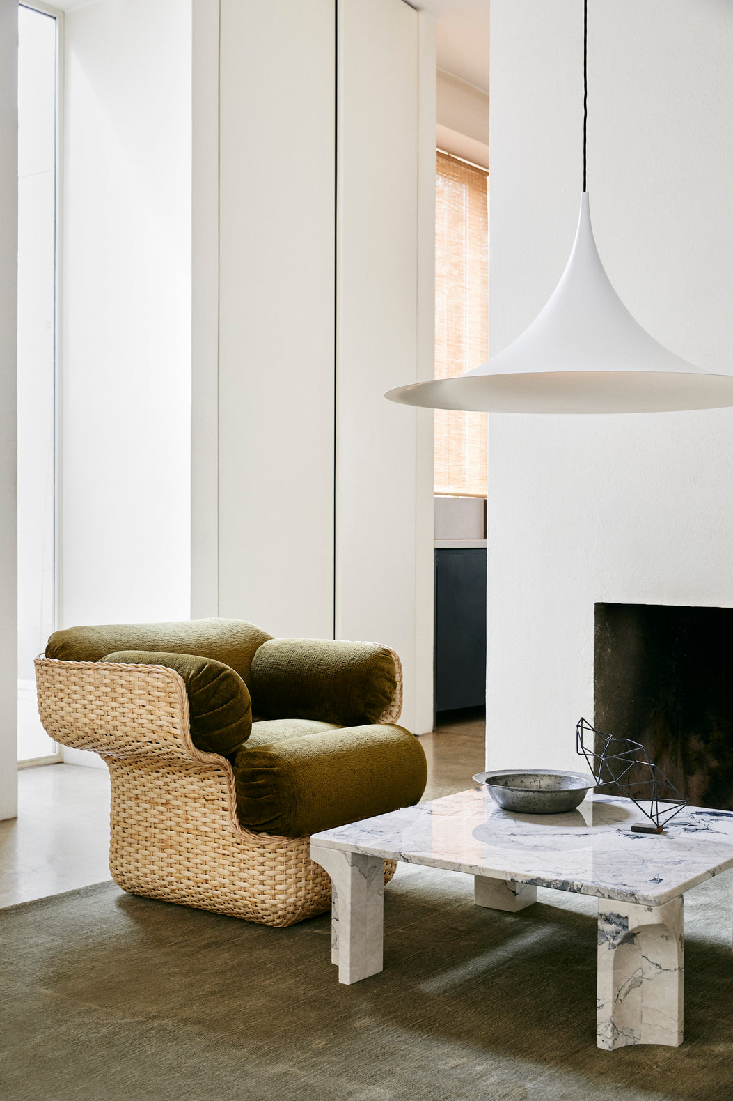 BASKET Sessel grün mit Rattan