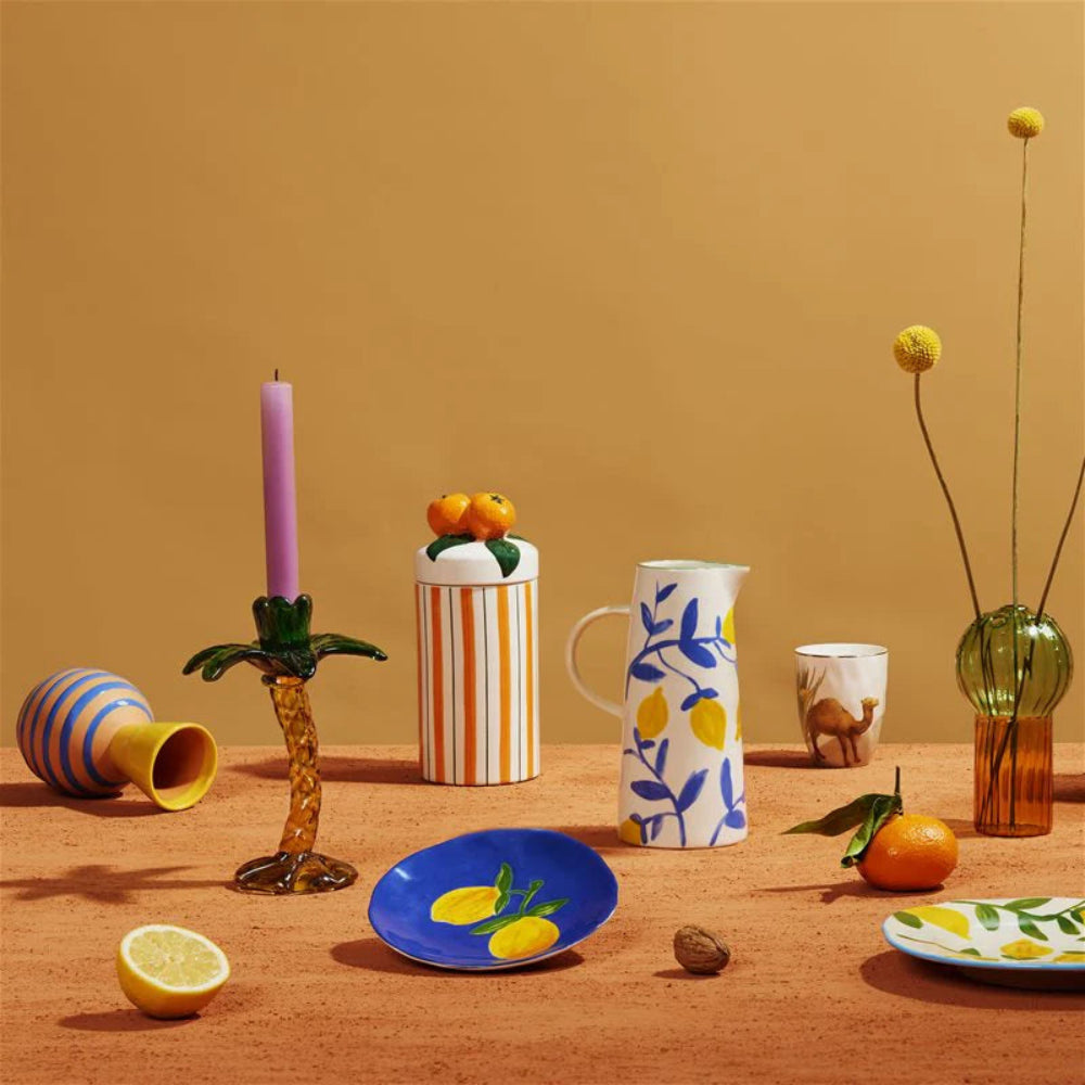 LEMON TWIG white carafe with yellow and blue