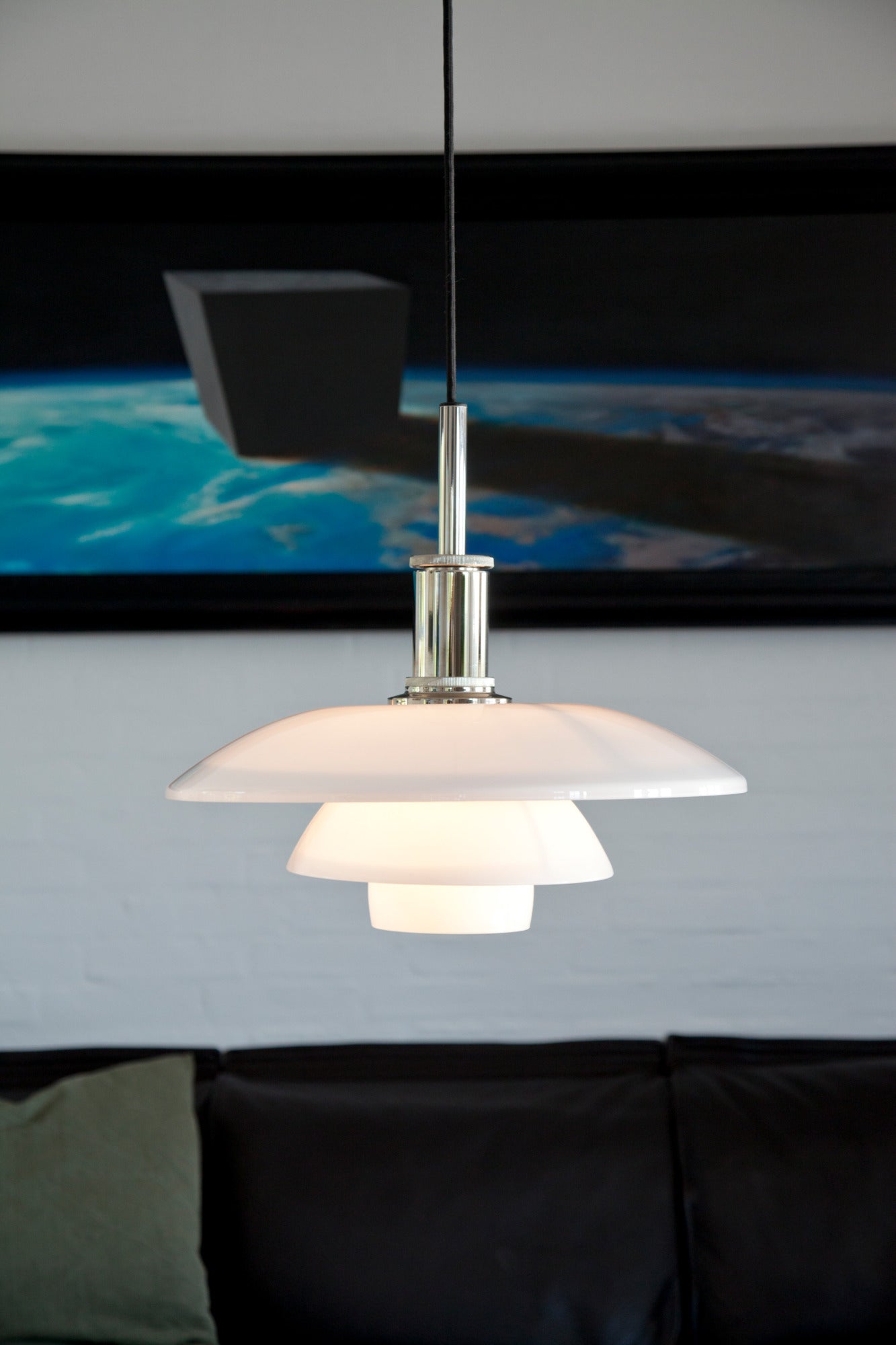 PH 4½-4 White Pendant Lamp with Chrome Finish