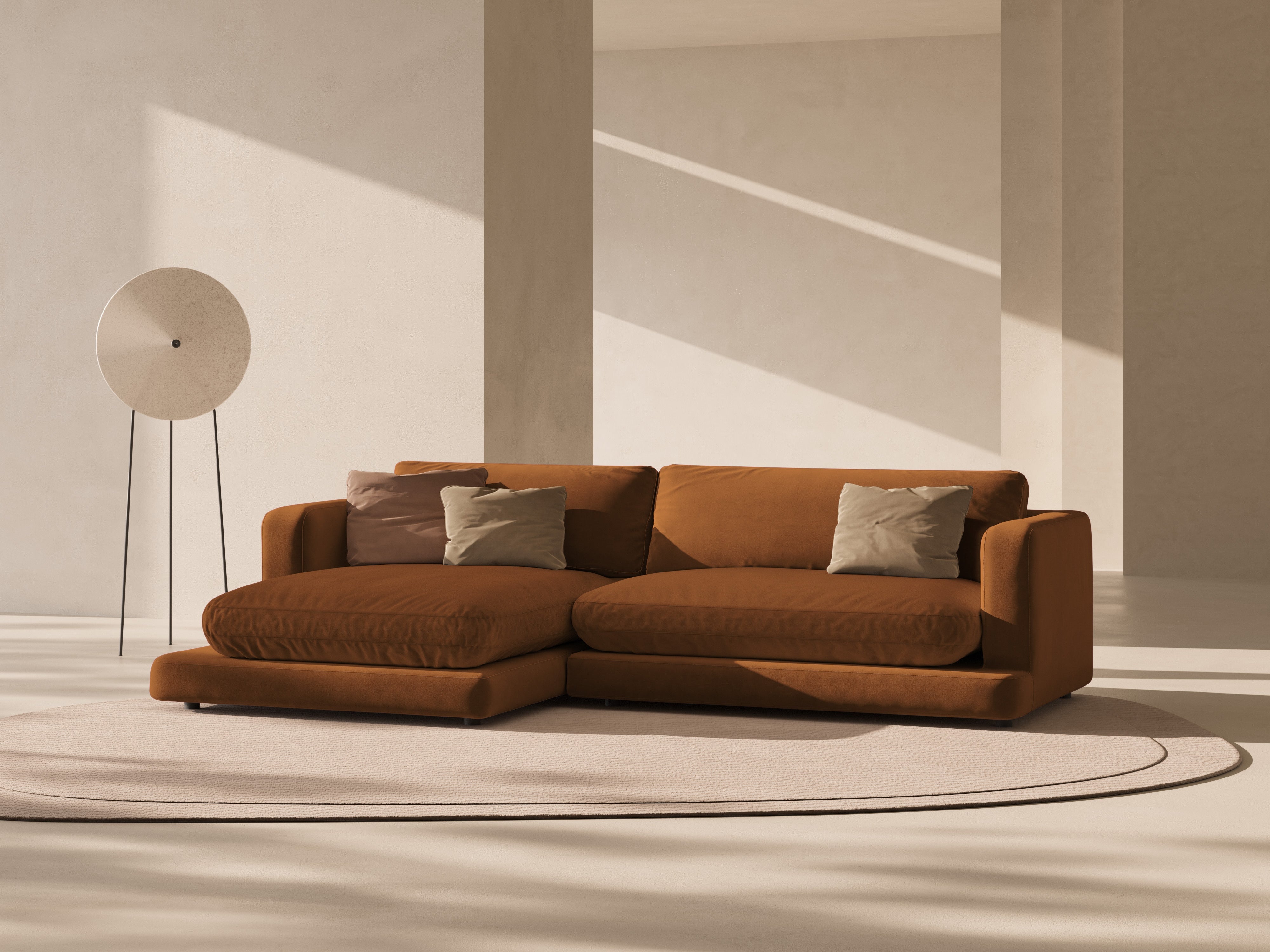 Left-facing velvet corner sofa DAPHNE copper