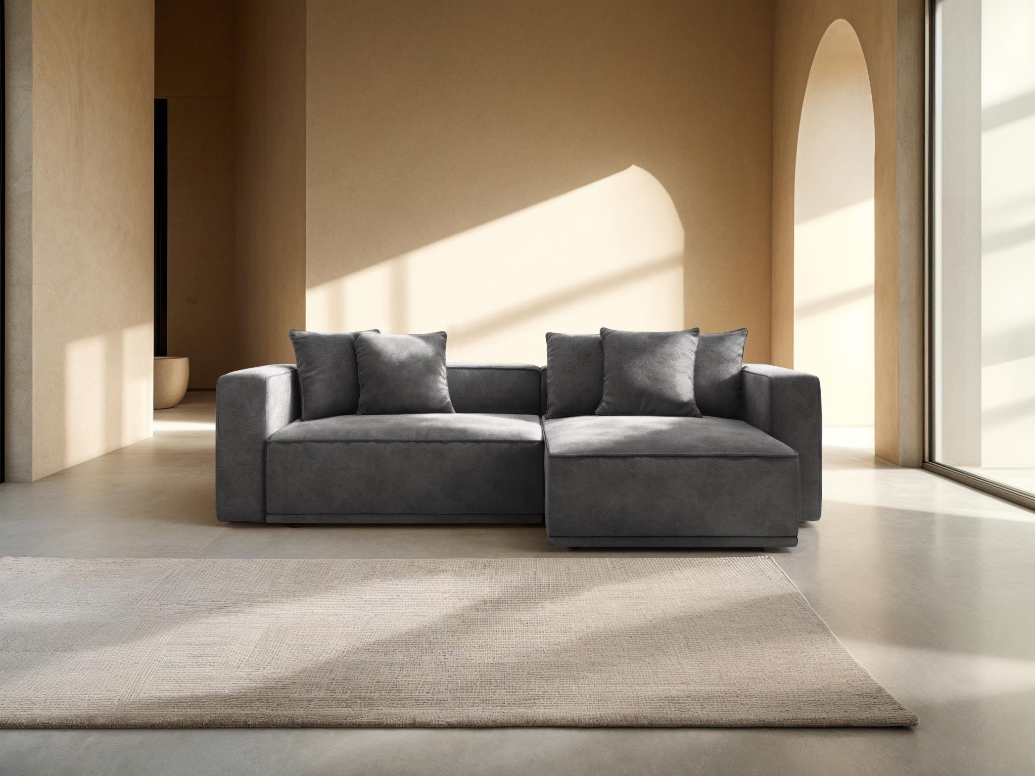Samt-Ecksofa rechts mit Schlaffunktion RIBES grau