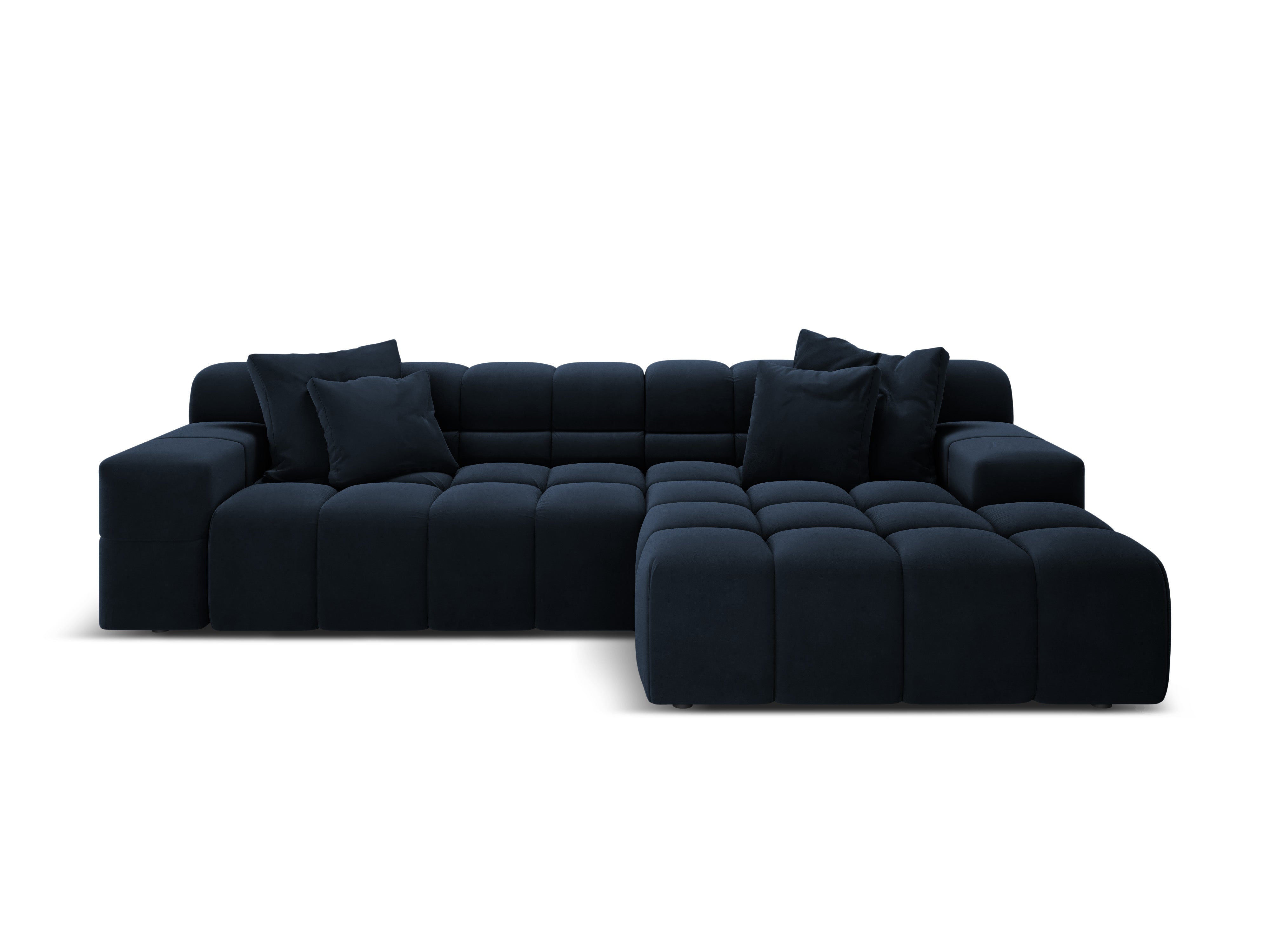 Velvet corner sofa for three people, right-facing, AGAVE, navy blue