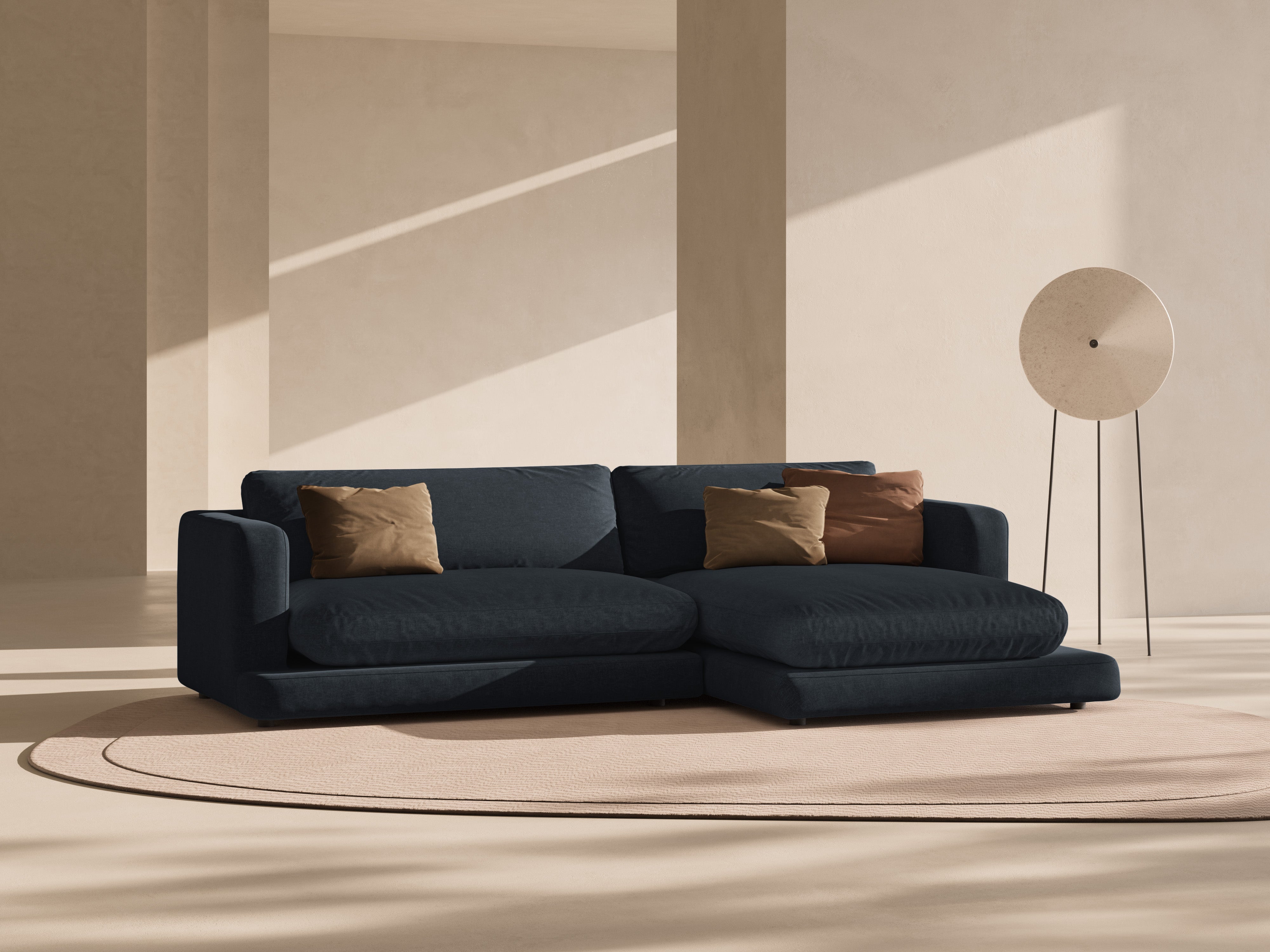 Right-sided corner sofa DAPHNE black chenille
