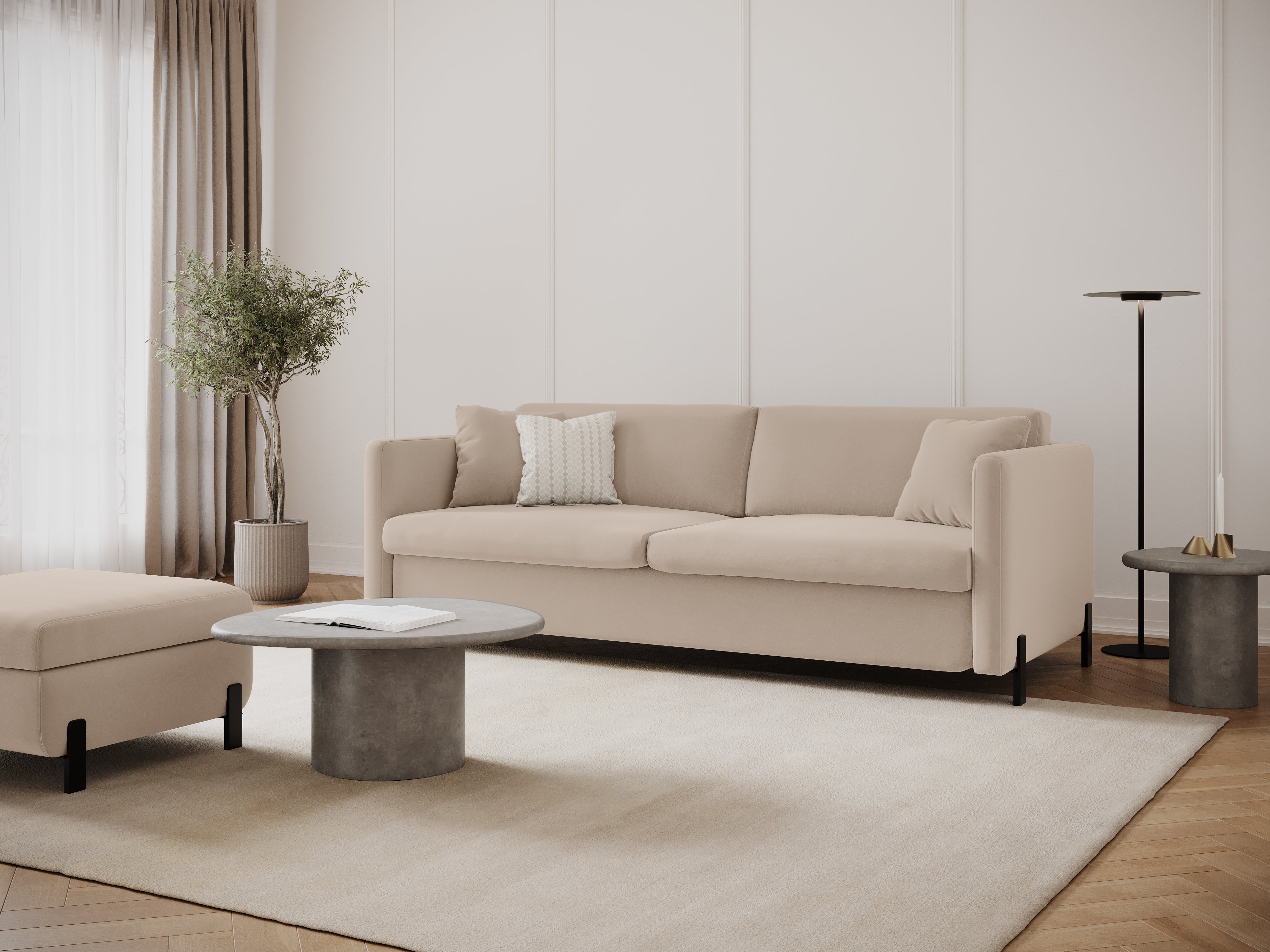 Velvet Sofa with Bed Function, "Gloria", 3 Seats, Beige, 202x102x80
Made in Europe