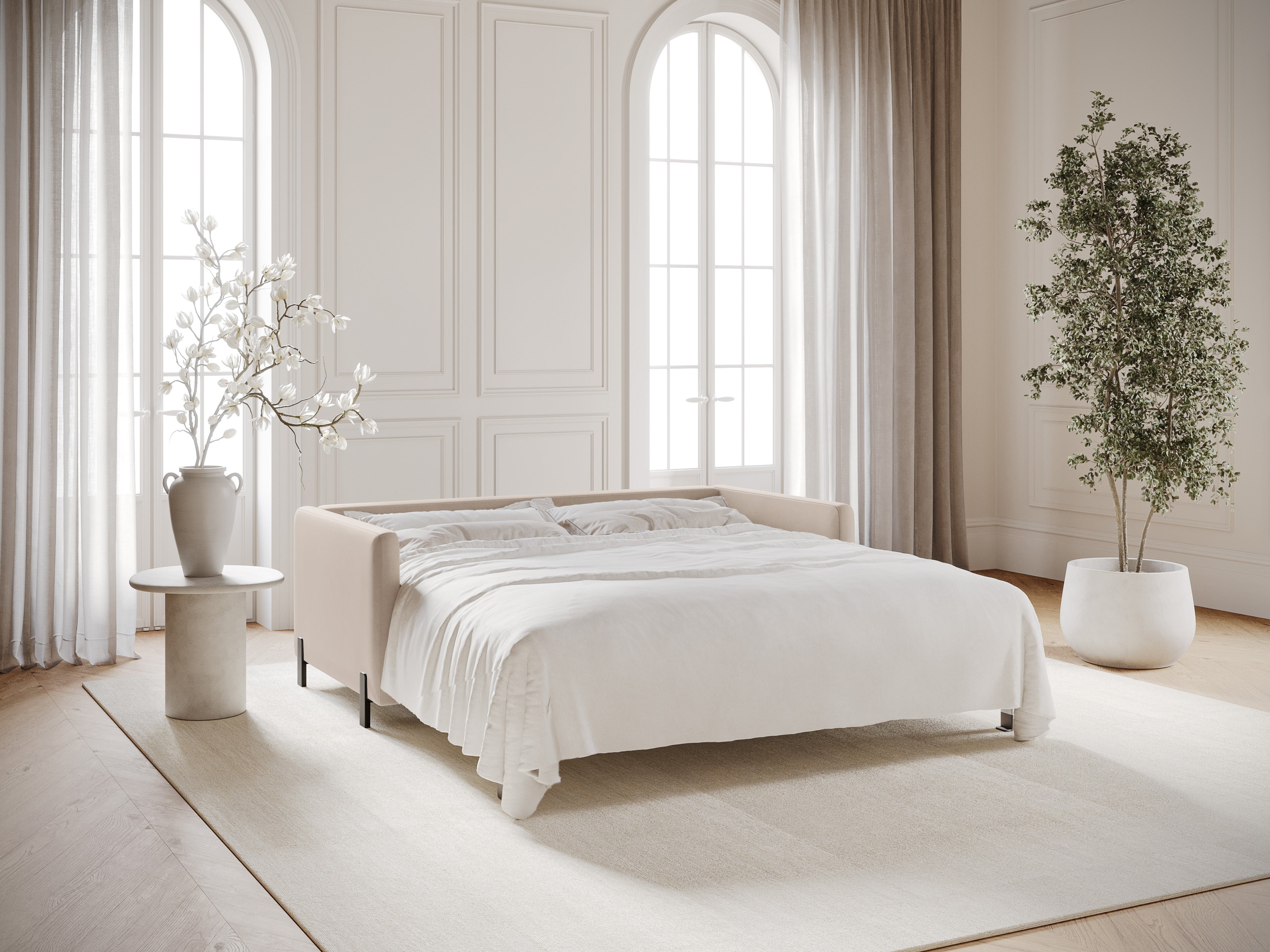 Velvet Sofa with Bed Function, "Gloria", 3 Seats, Beige, 202x102x80
Made in Europe
