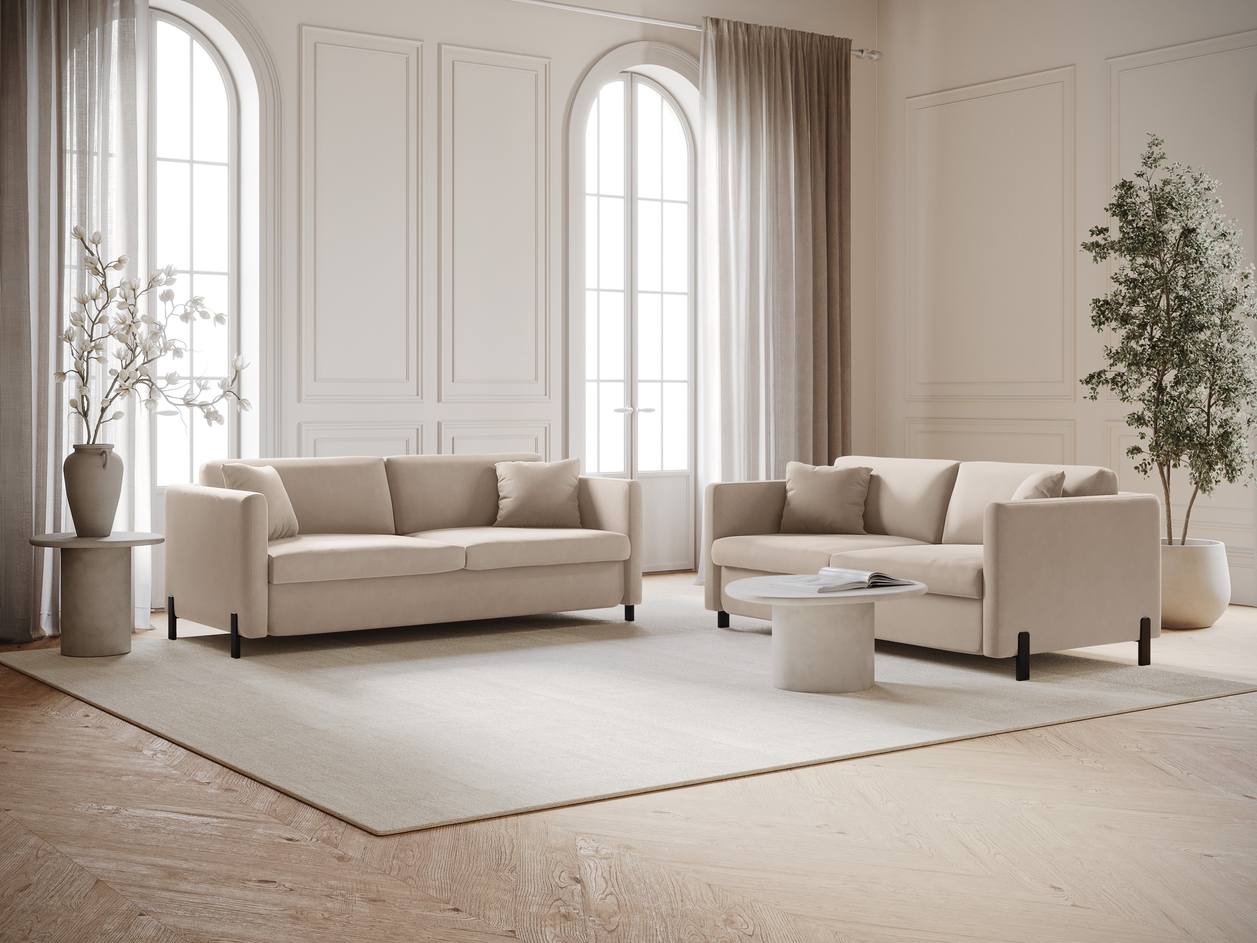Velvet Sofa with Bed Function, "Gloria", 3 Seats, Beige, 202x102x80
Made in Europe