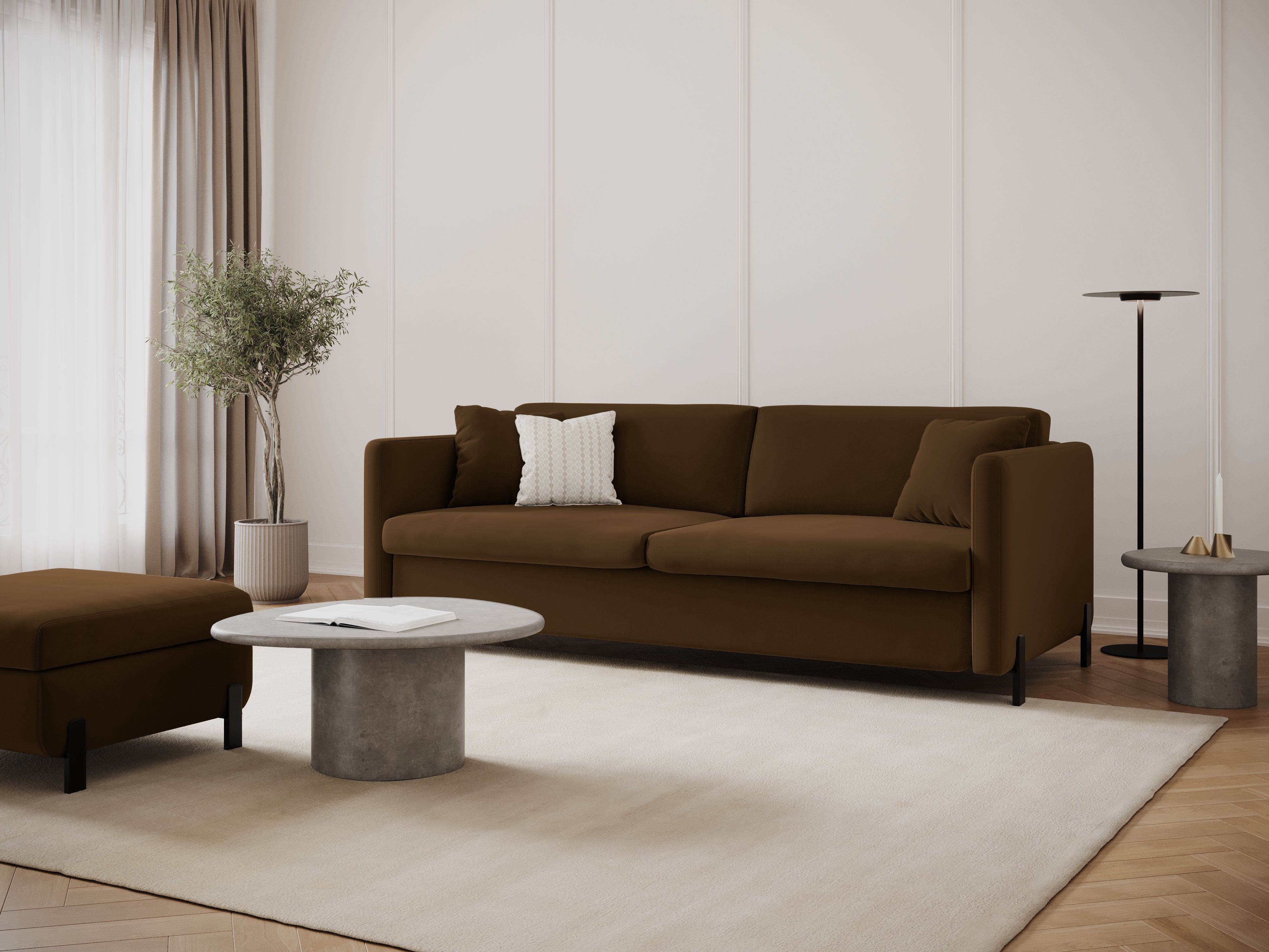 Velvet Sofa with Bed Function, "Gloria", 3 Seats, Chocolate, 202x102x80
Made in Europe