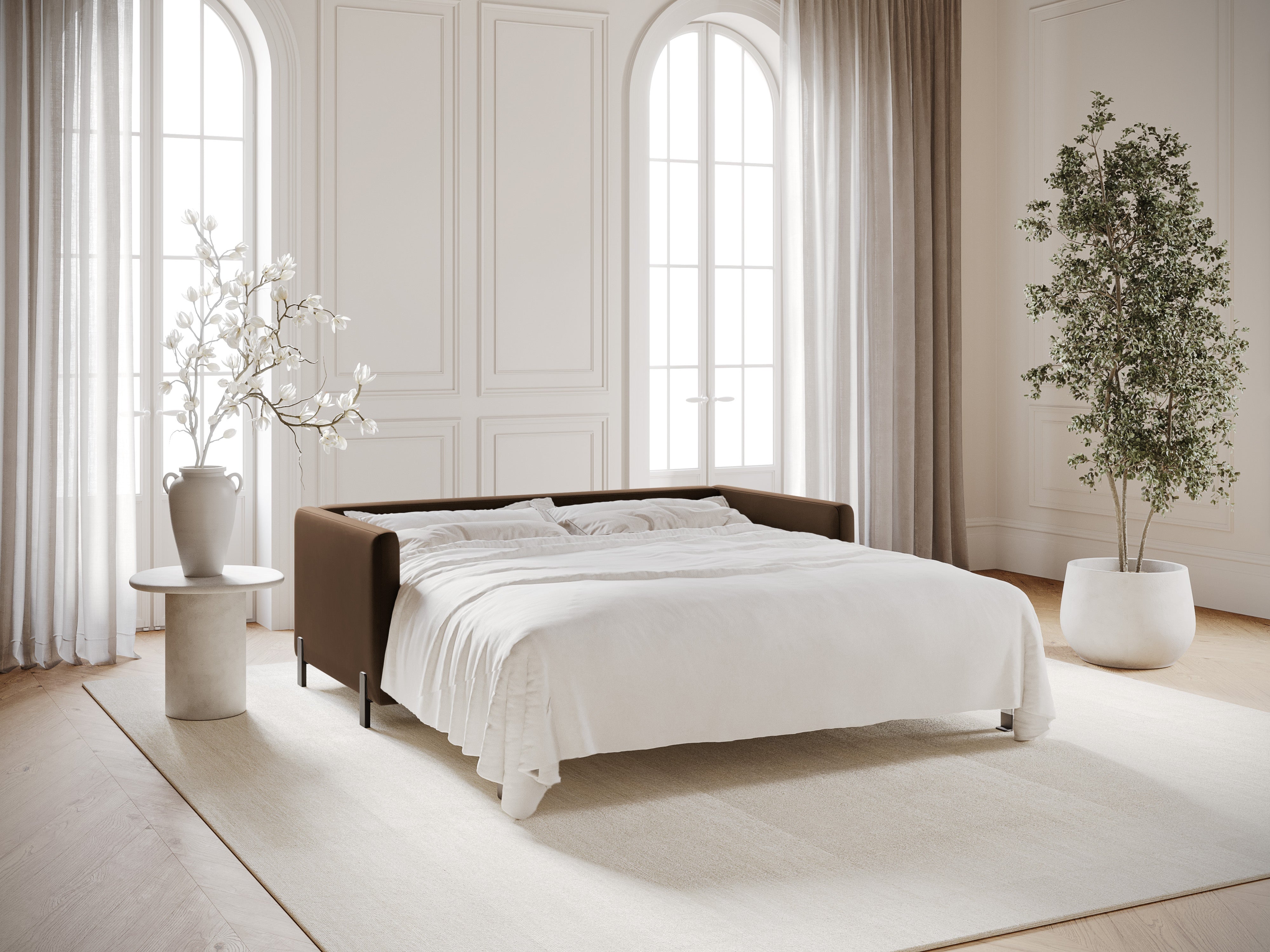 Velvet Sofa with Bed Function, "Gloria", 3 Seats, Chocolate, 202x102x80
Made in Europe