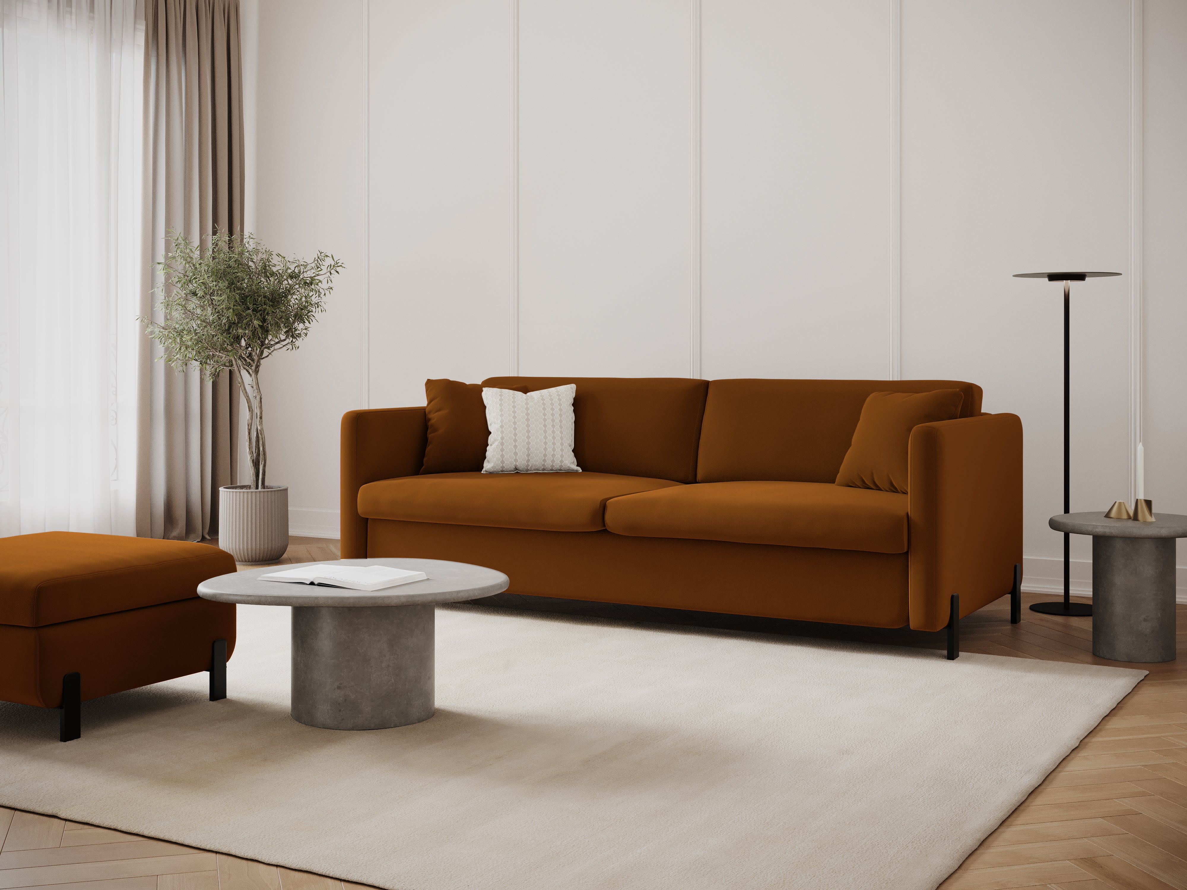 Velvet Sofa with Bed Function, "Gloria", 3 Seats, Brown, 202x102x80
Made in Europe