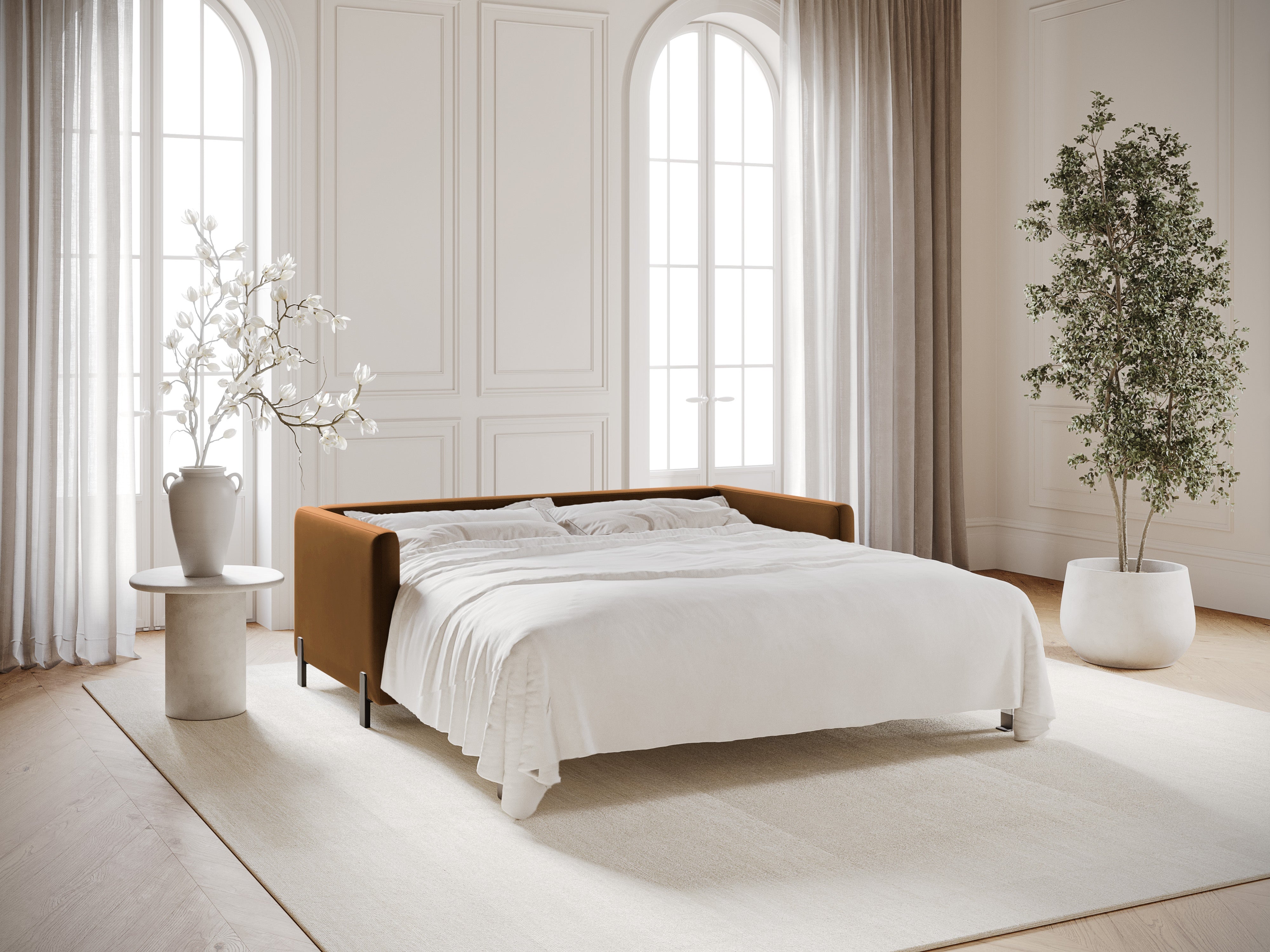 Velvet Sofa with Bed Function, "Gloria", 3 Seats, Brown, 202x102x80
Made in Europe