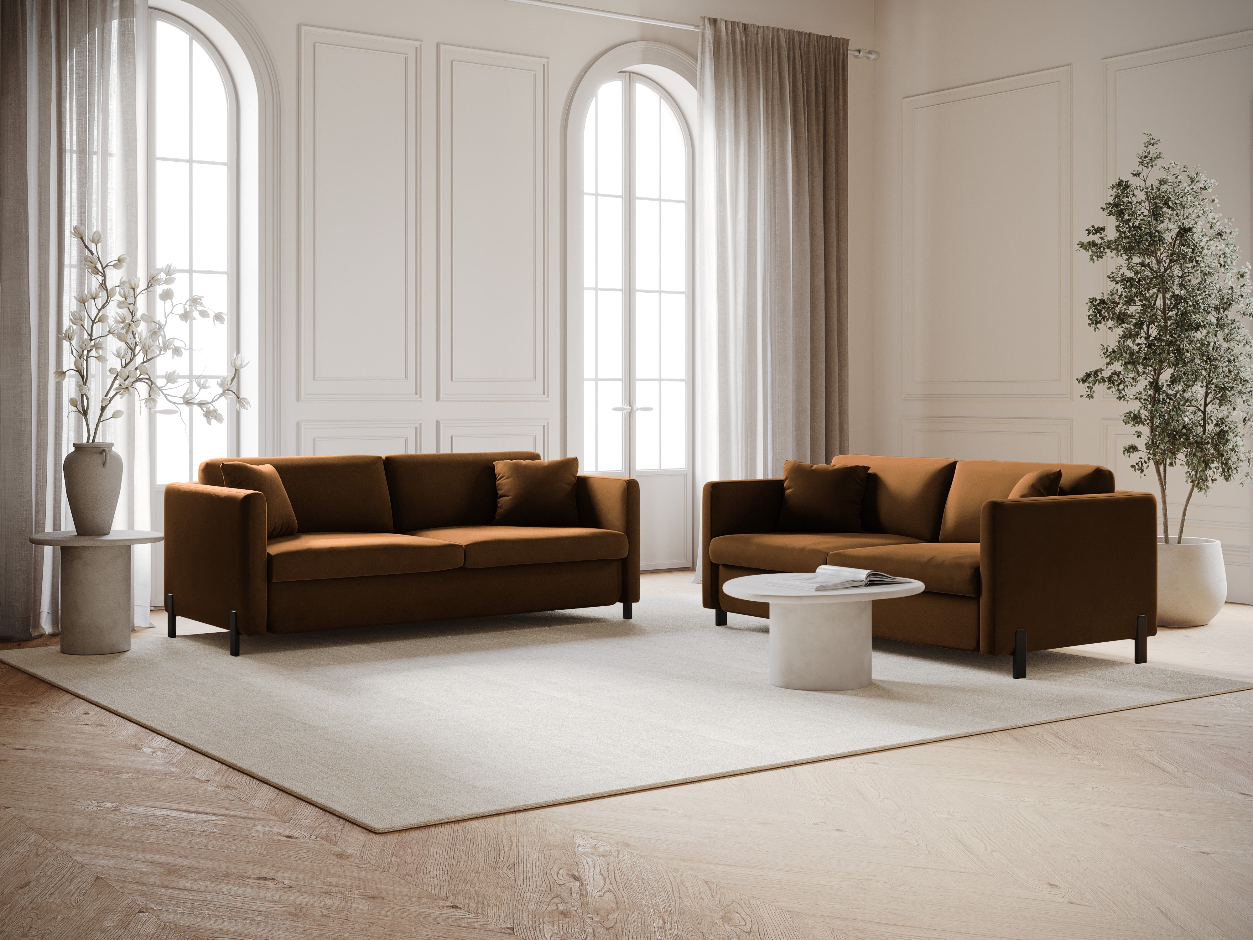 Velvet Sofa with Bed Function, "Gloria", 3 Seats, Brown, 202x102x80
Made in Europe