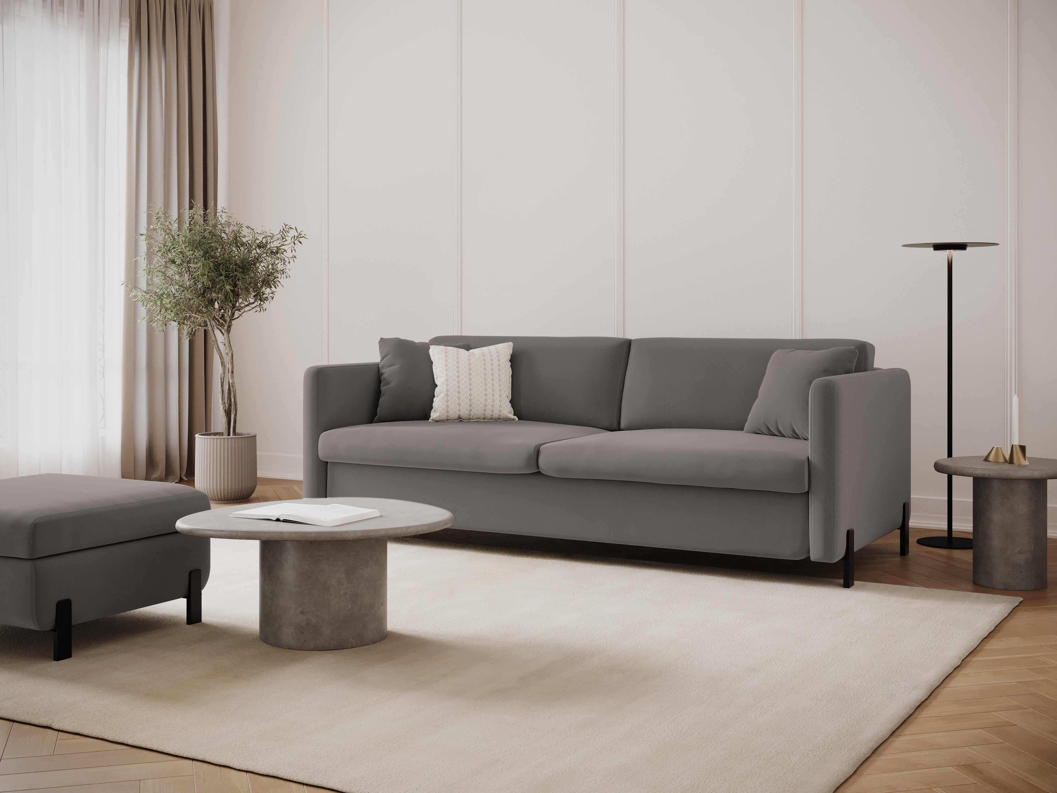 Velvet Sofa with Bed Function, "Gloria", 3 Seats, Gray, 202x102x80
Made in Europe