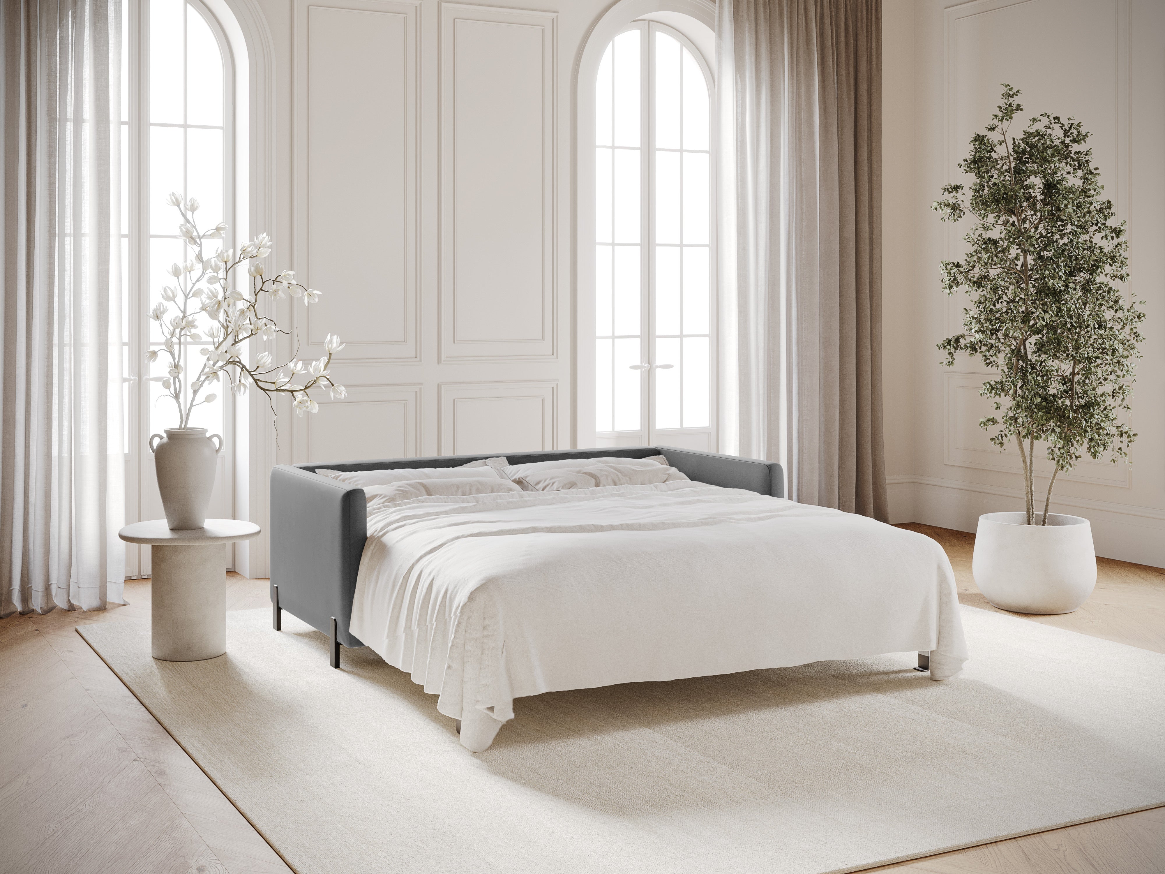Velvet Sofa with Bed Function, "Gloria", 3 Seats, Gray, 202x102x80
Made in Europe