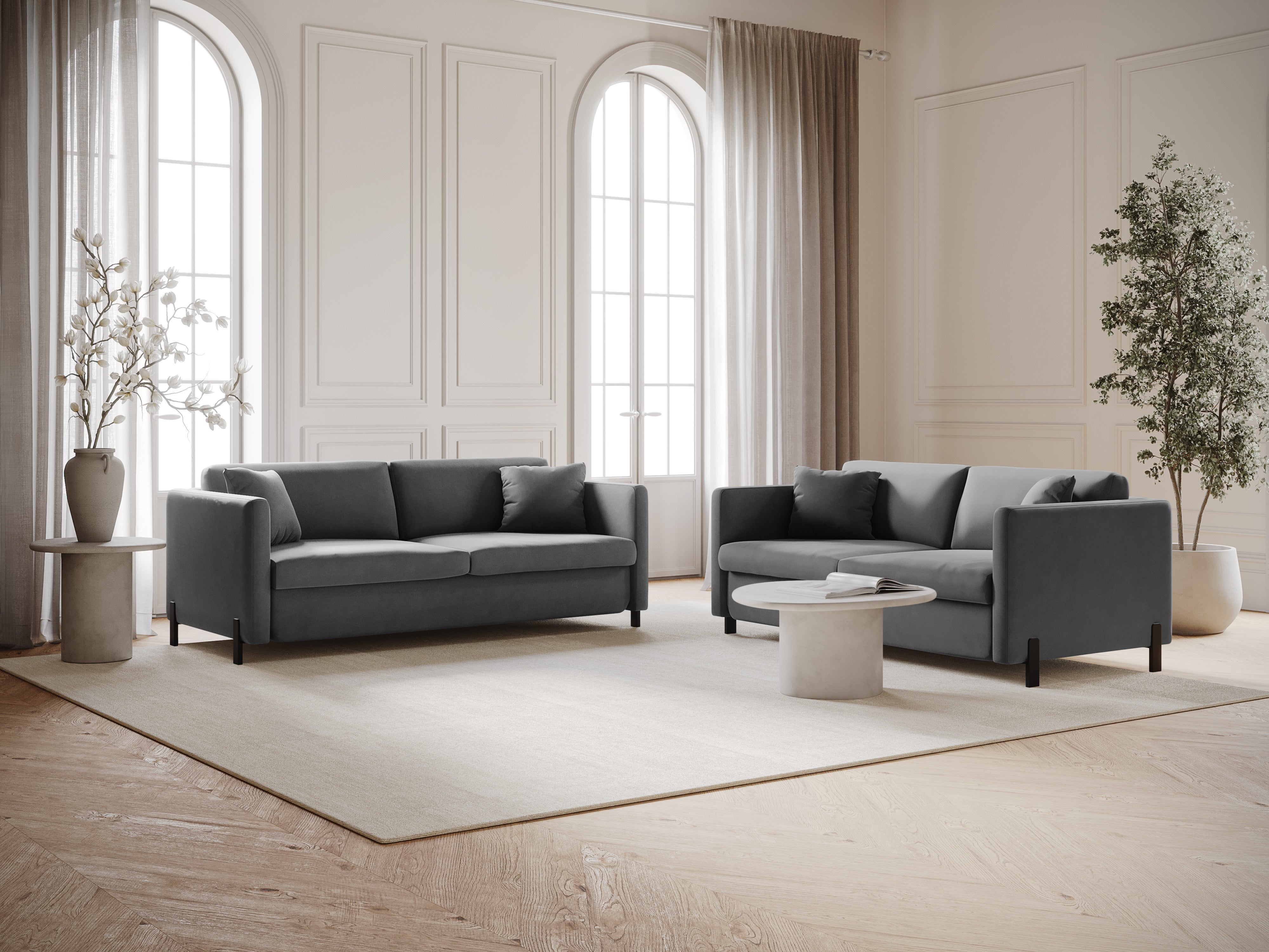 Velvet Sofa with Bed Function, "Gloria", 3 Seats, Gray, 202x102x80
Made in Europe