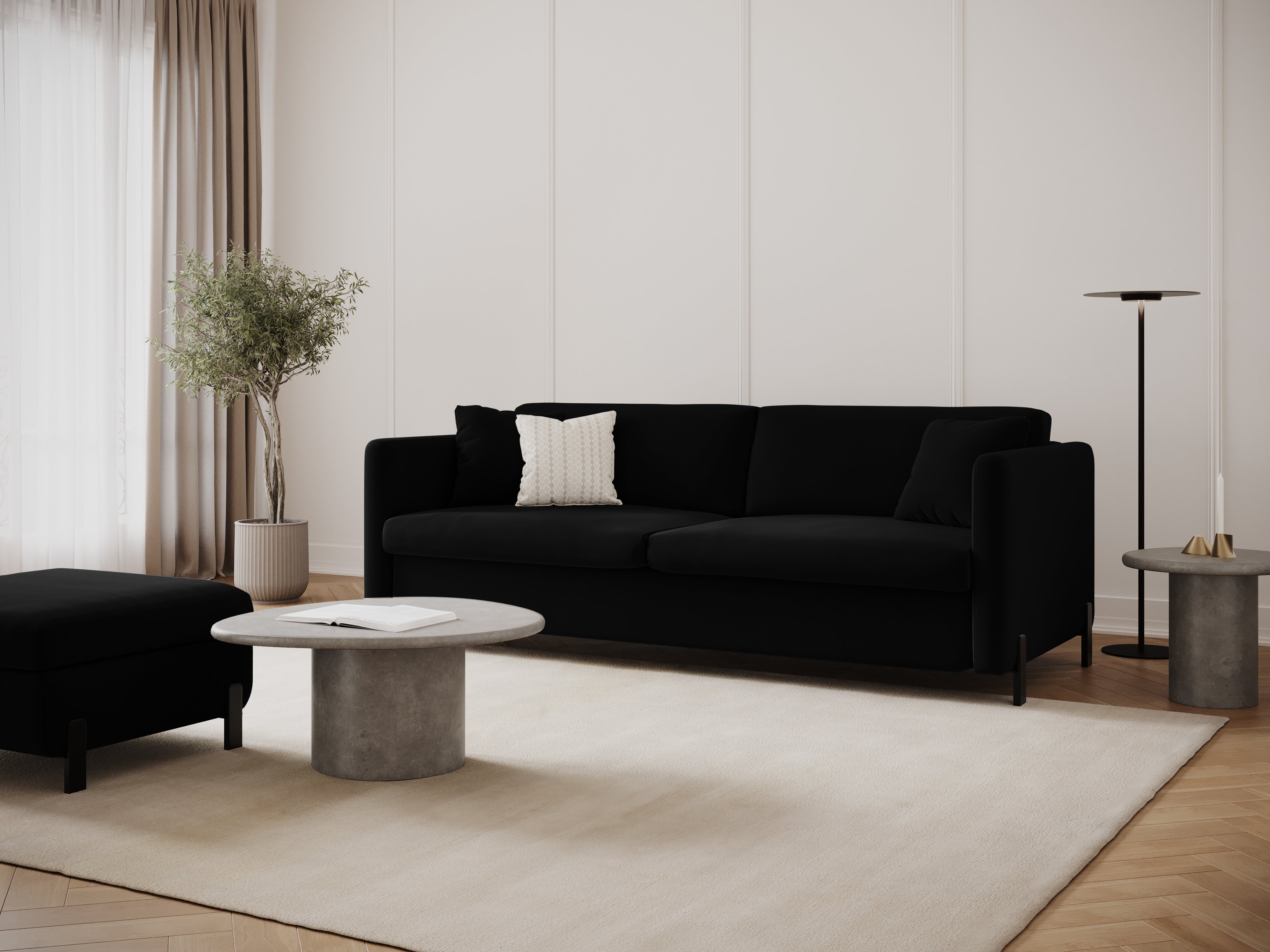 Velvet Sofa with Bed Function, "Gloria", 3 Seats, Black, 202x102x80
Made in Europe