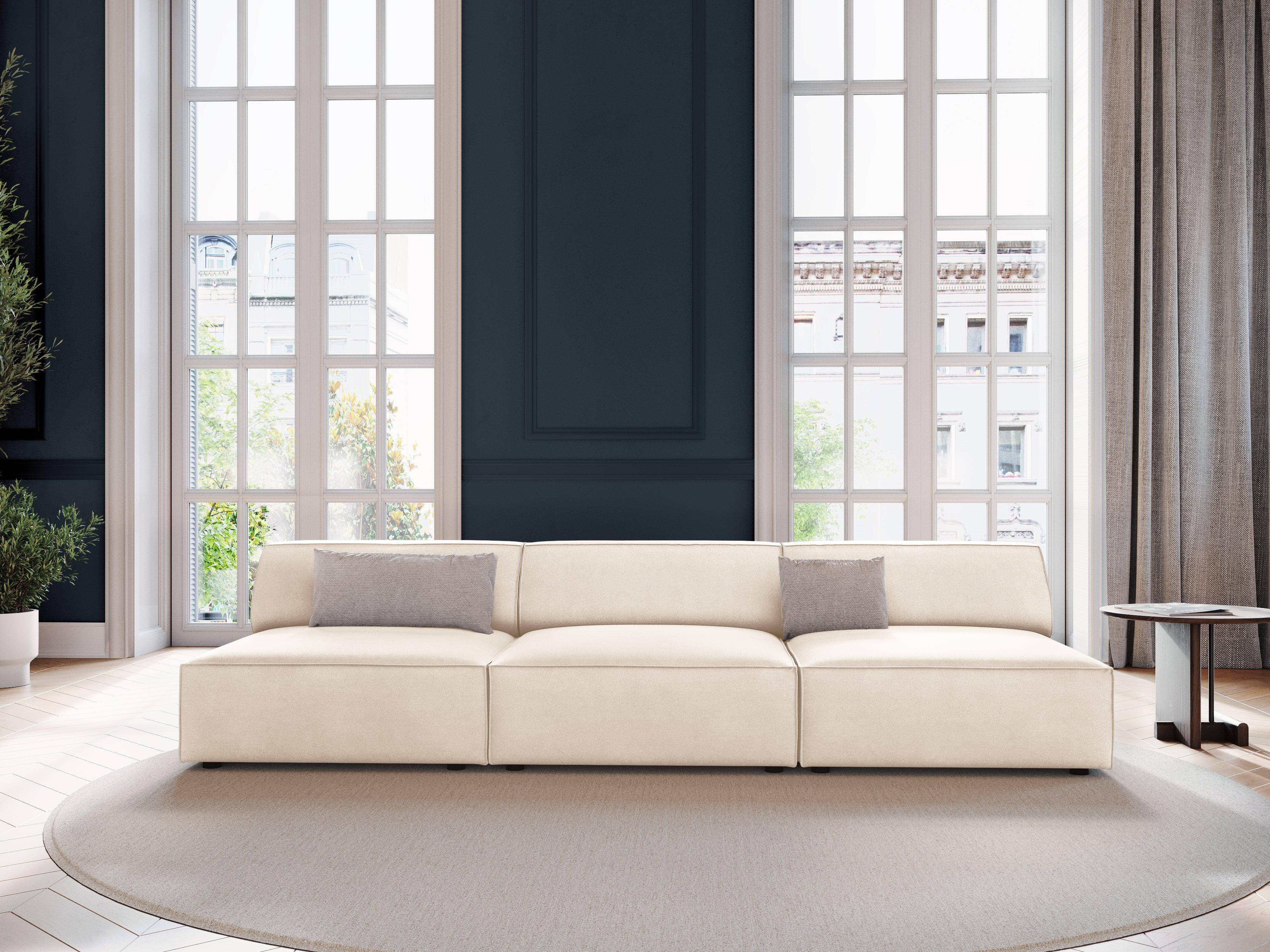 Sofa aksamitna 3-osobowa otwarta JODIE jasnobeżowy Micadoni    Eye on Design
