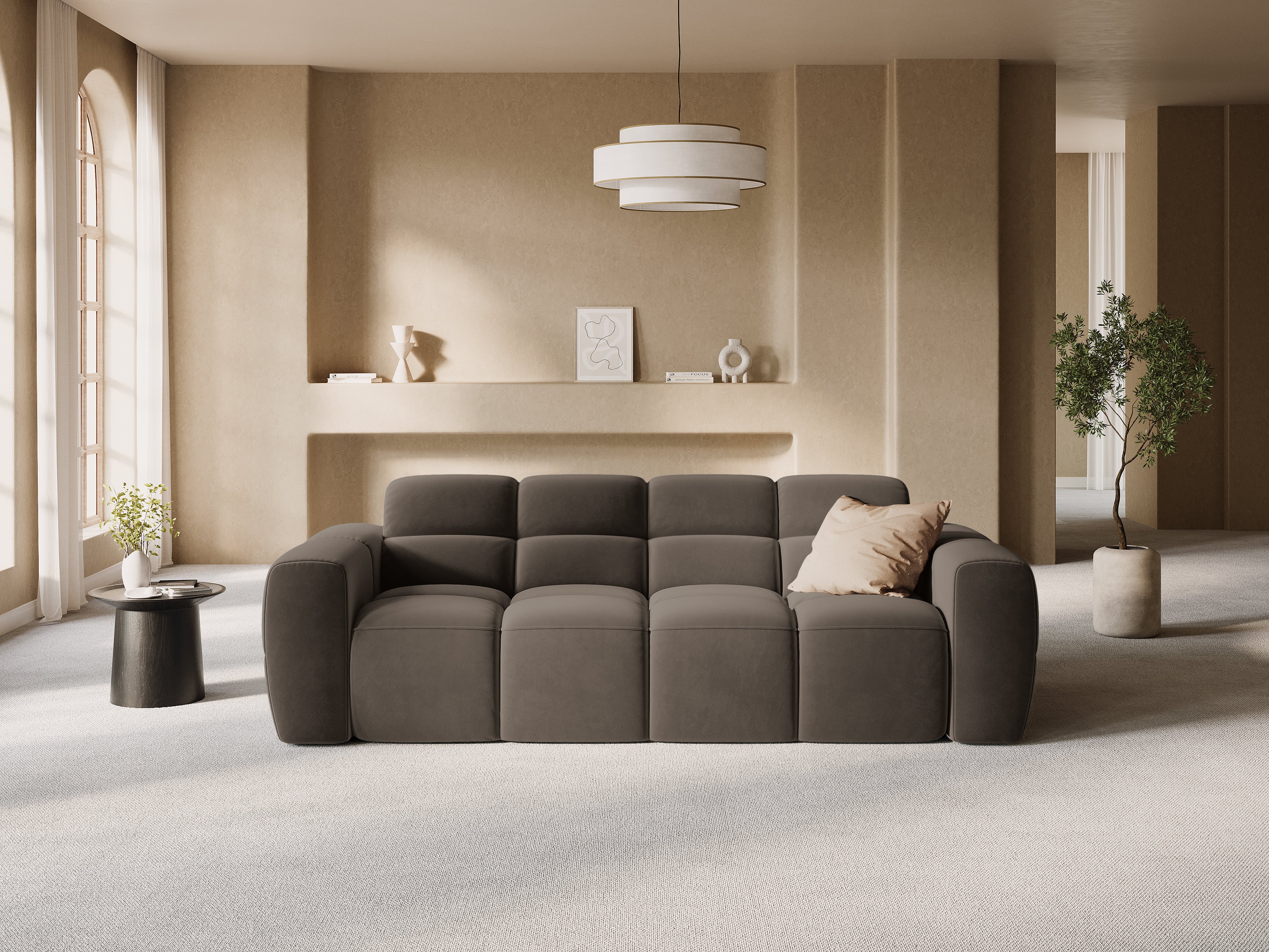 Sofa aus Samt 3-sitzig LISA hellbraun