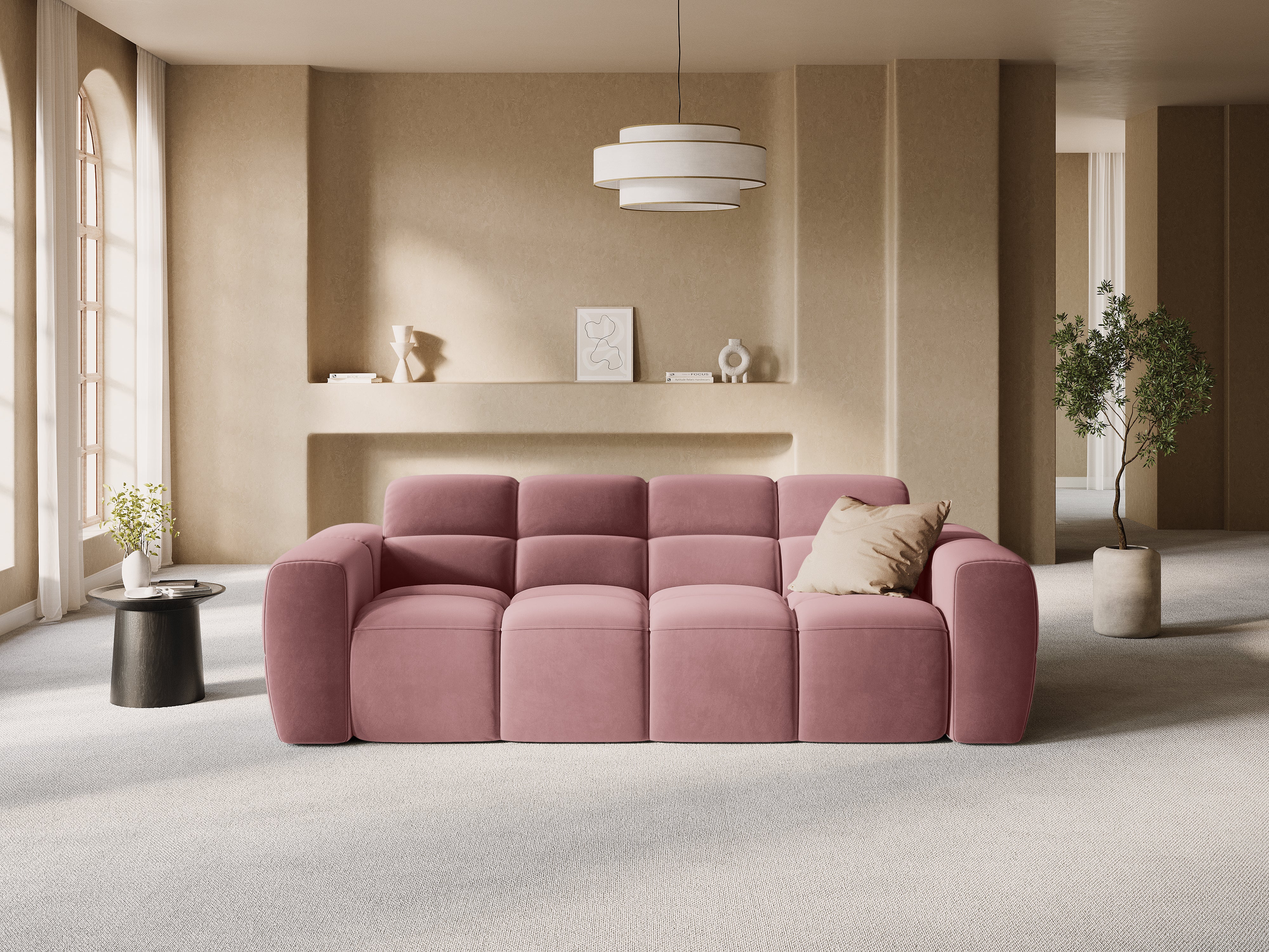 Sofa aksamitna 3-osobowa LISA różowy