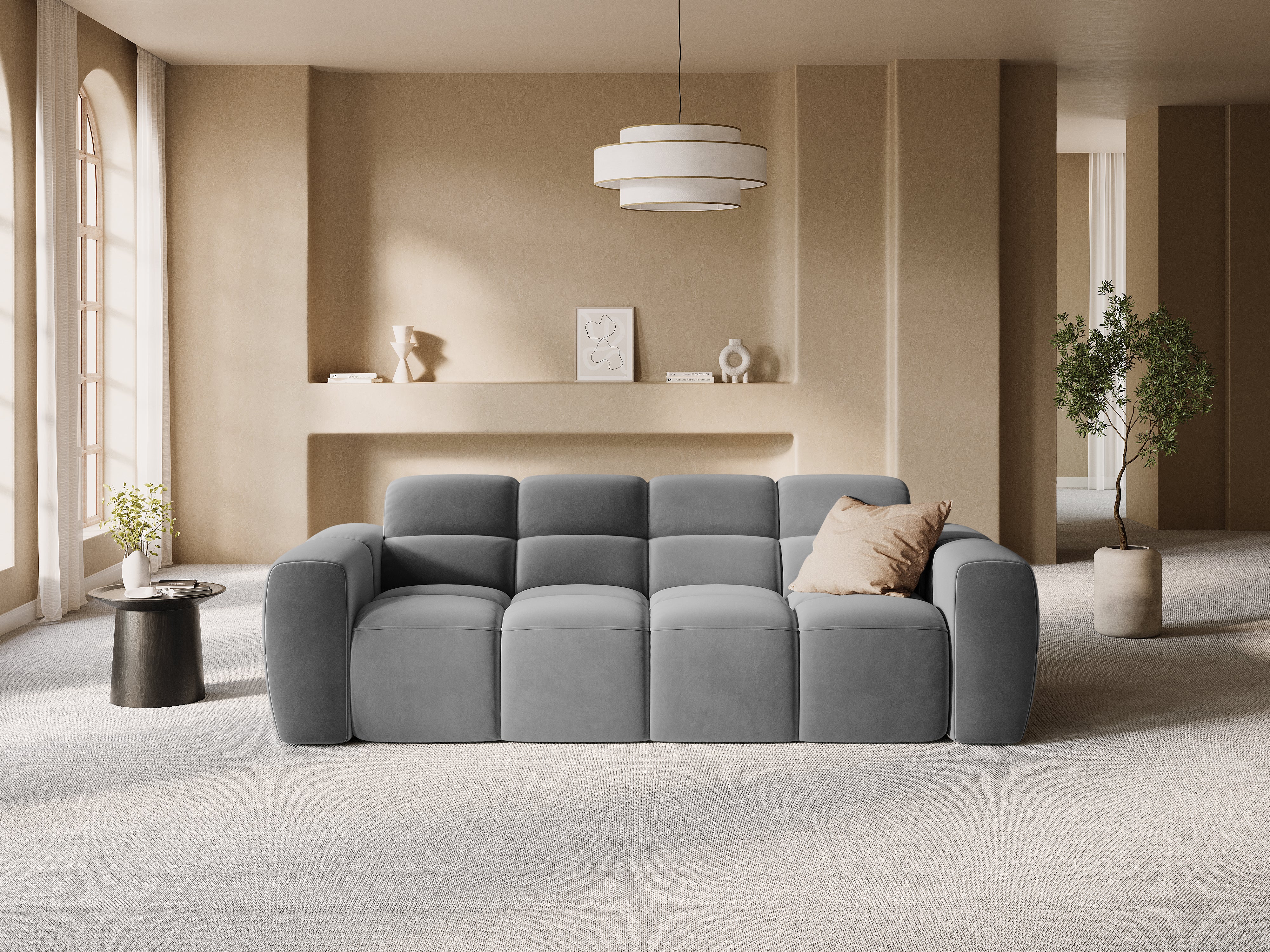 Sofa aksamitna 3-osobowa LISA jasnoszary