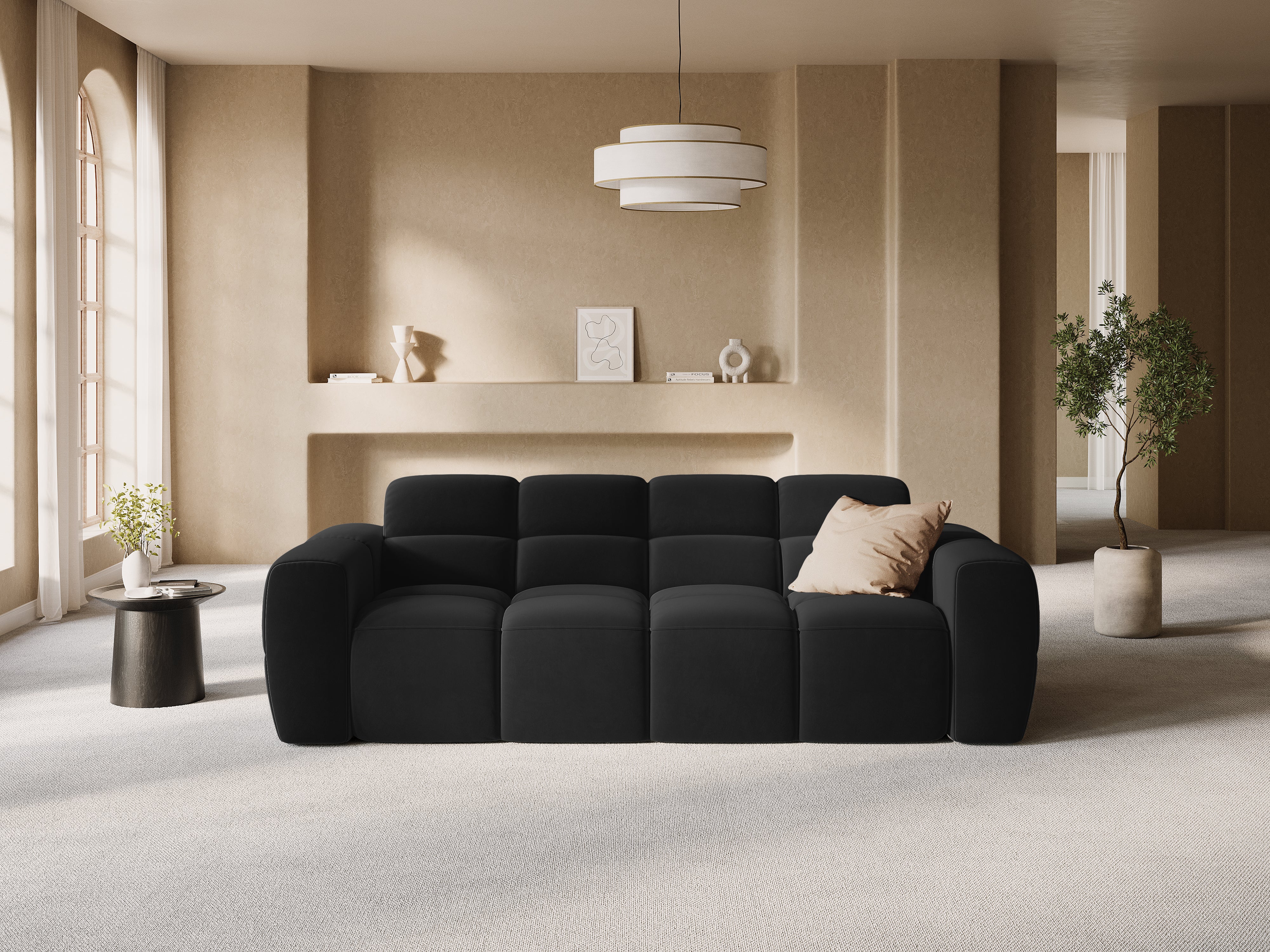 Sofa aksamitna 3-osobowa LISA czarny