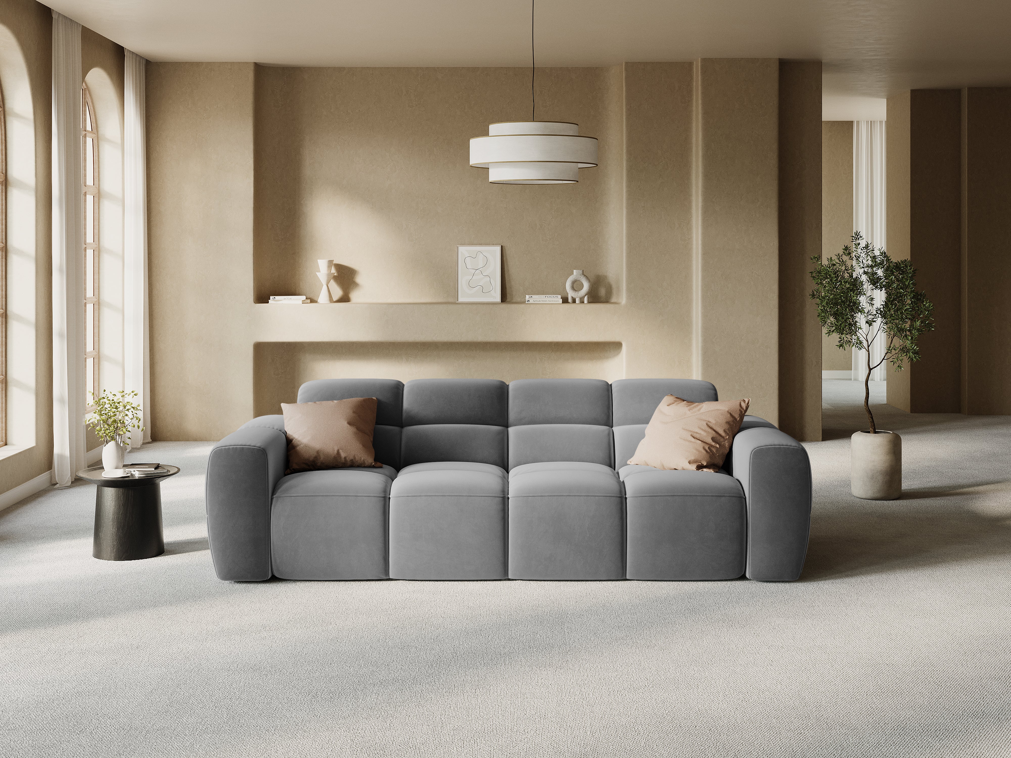 Sofa aus Samt für 4 Personen LISA hellgrau [Monika] [Julia spr]