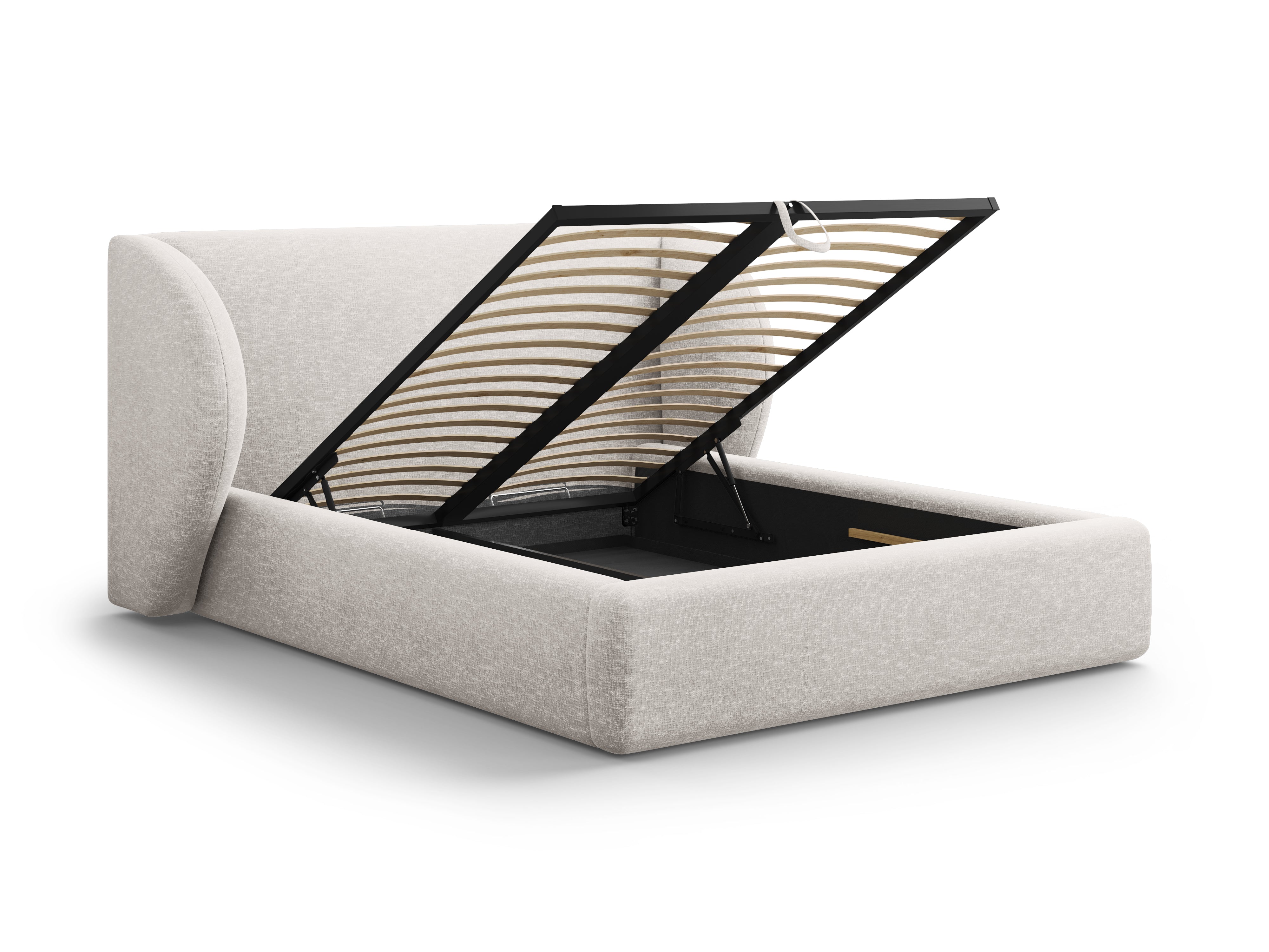 Łóżko w tkaninie szenilowej z pojemnikiem na pościel MILEY jasnoszary Micadoni    Eye on Design