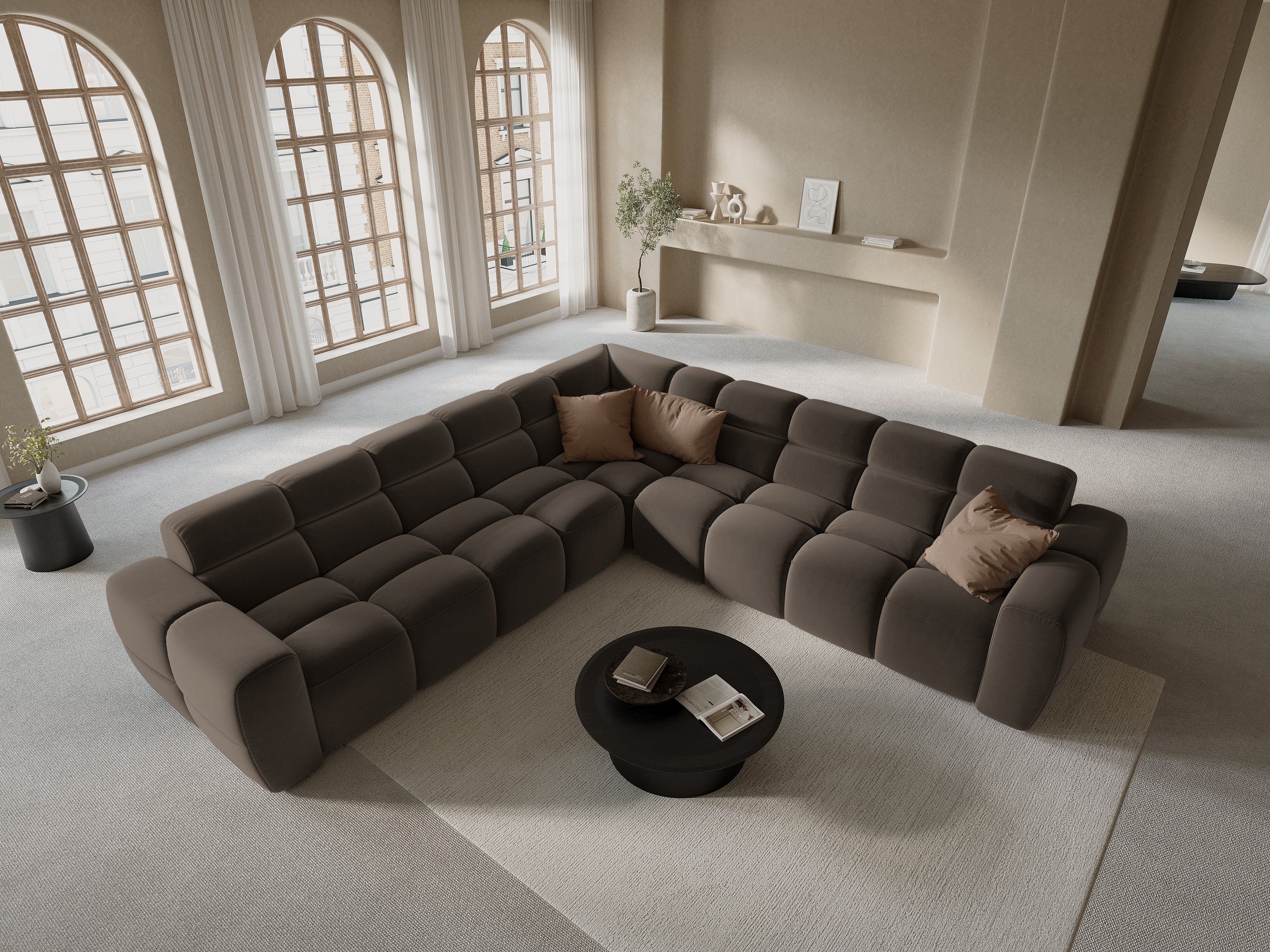 Samt-Ecksofa symmetrisch LISA hellbraun